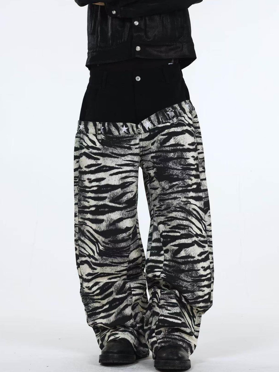 DETW onLine Distressed Zebra Patchwork Asymmetrical Waist Women&