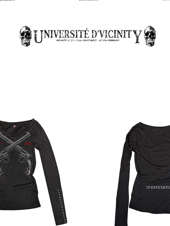 DETW onLine Double Gun Slogan Print V-neck Women&
