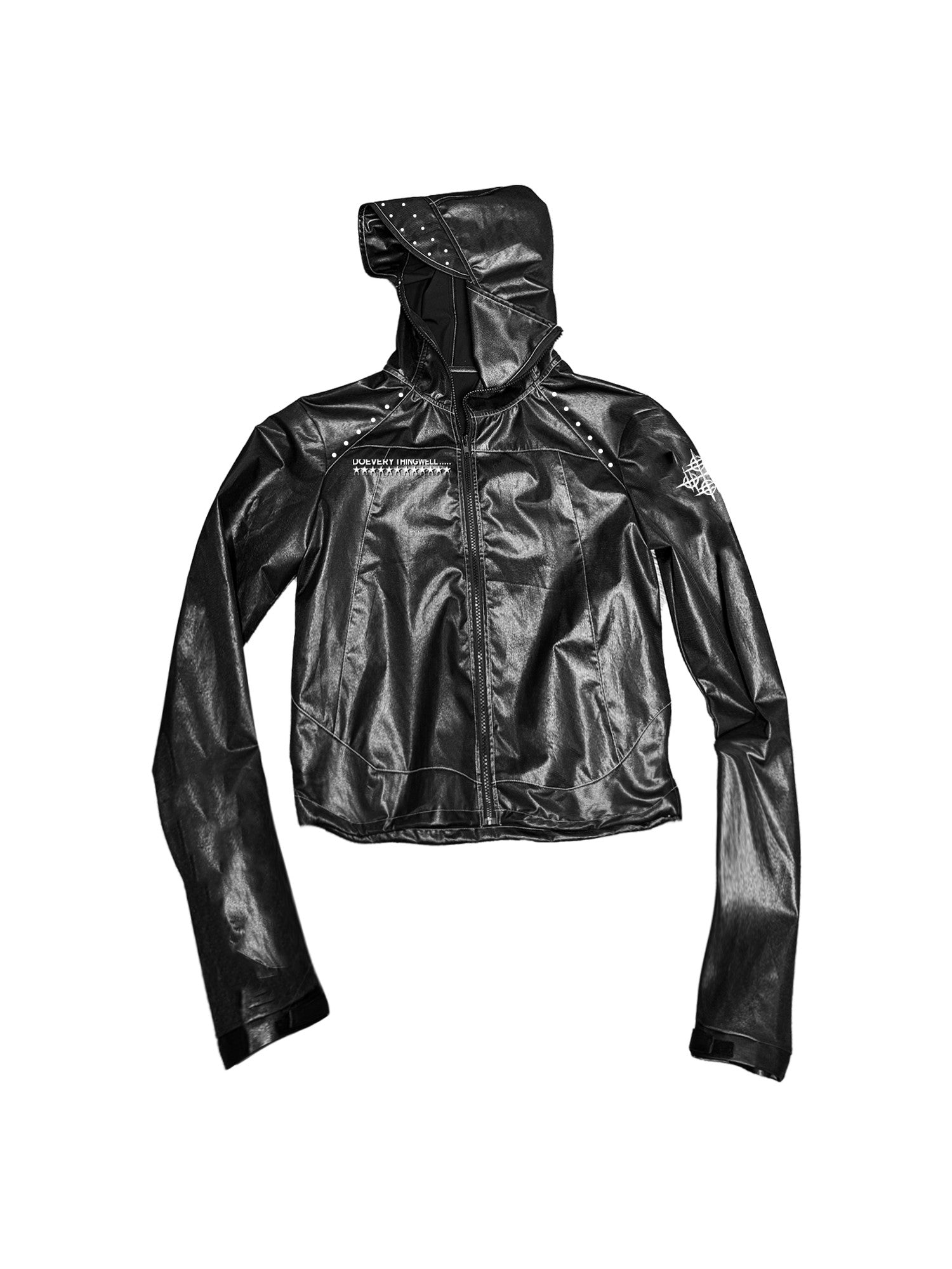 DETW onLine Embroidered Slanted Zipper Hooded Collar Coated Black Women&
