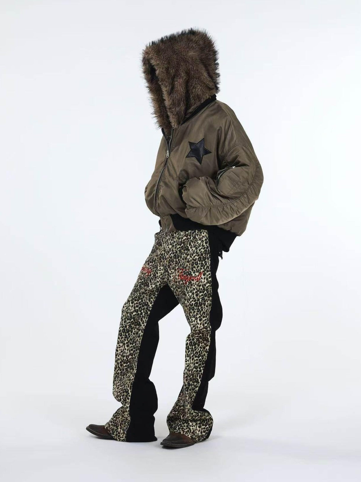 DETW onLine Embroidered Star Layered Hooded Fur Collar Women&
