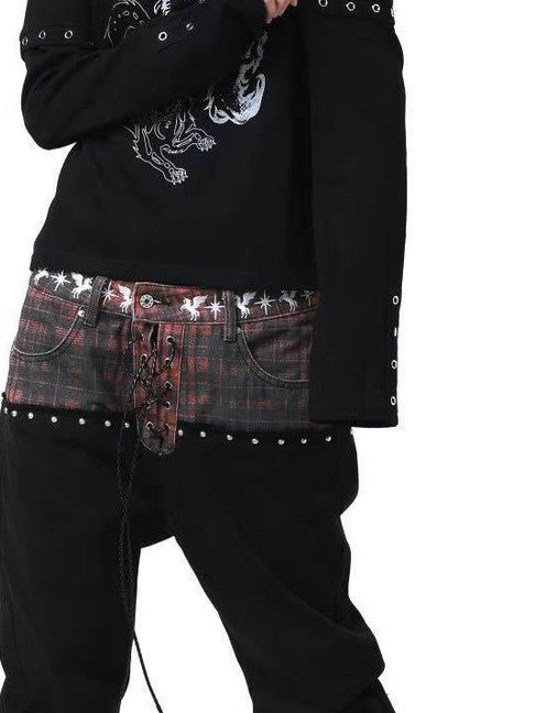 DETW onLine Gemini Cat Print Metal Stud Fake Layer Women&
