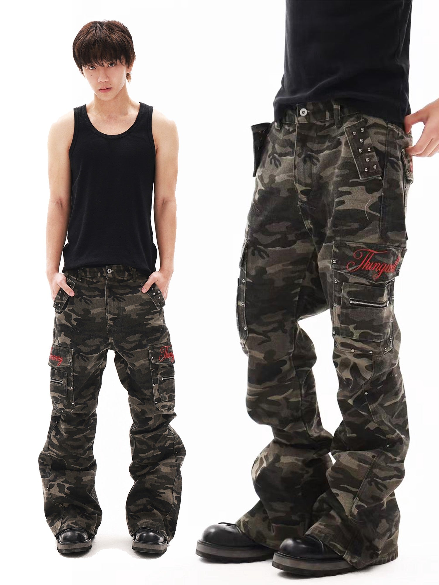 DETW onLine Green Camo Rivet Embroidered Cargo Women&