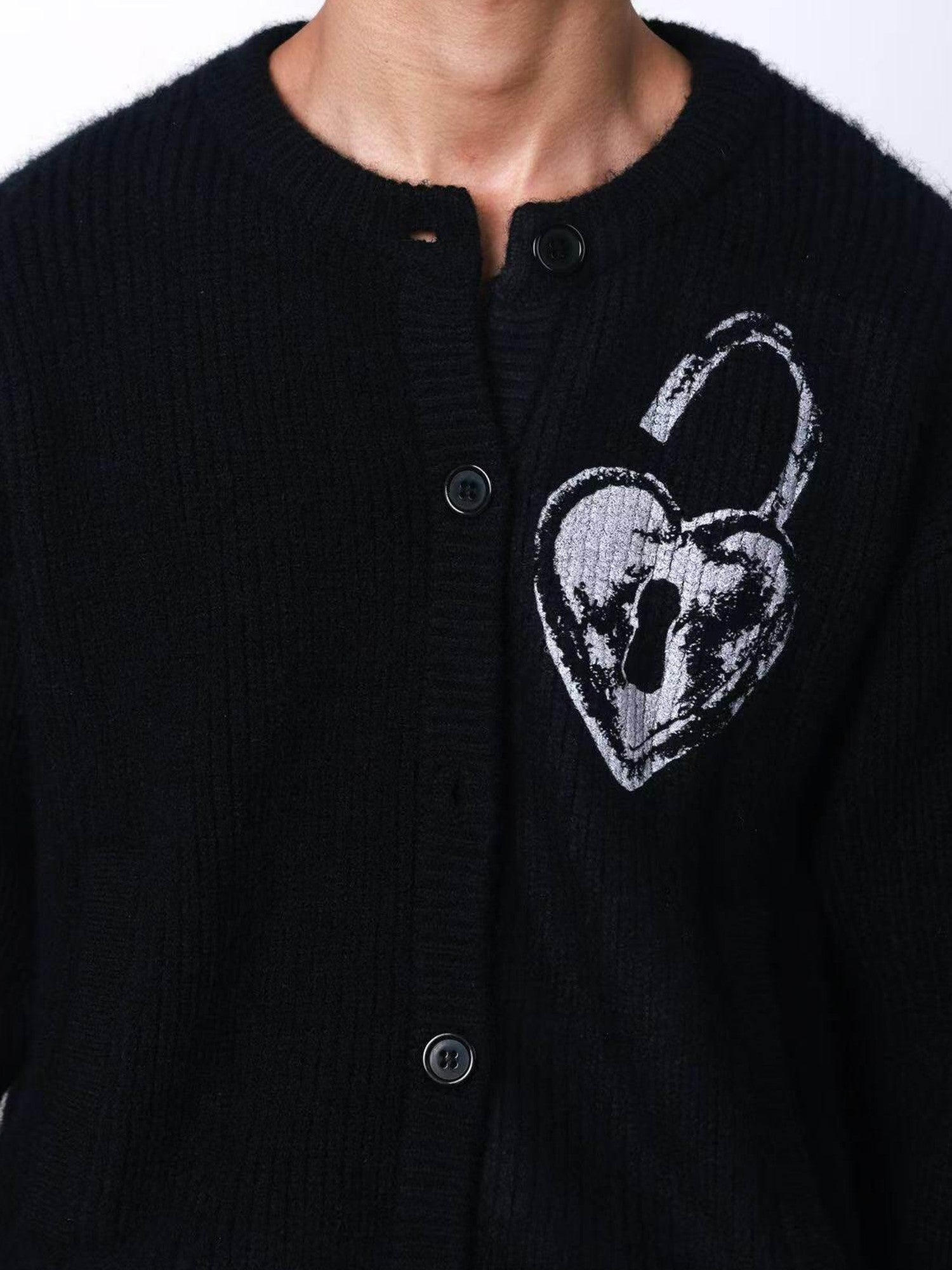 DETW onLine Heart Lock Cartoon Print Chunky Knit Women&