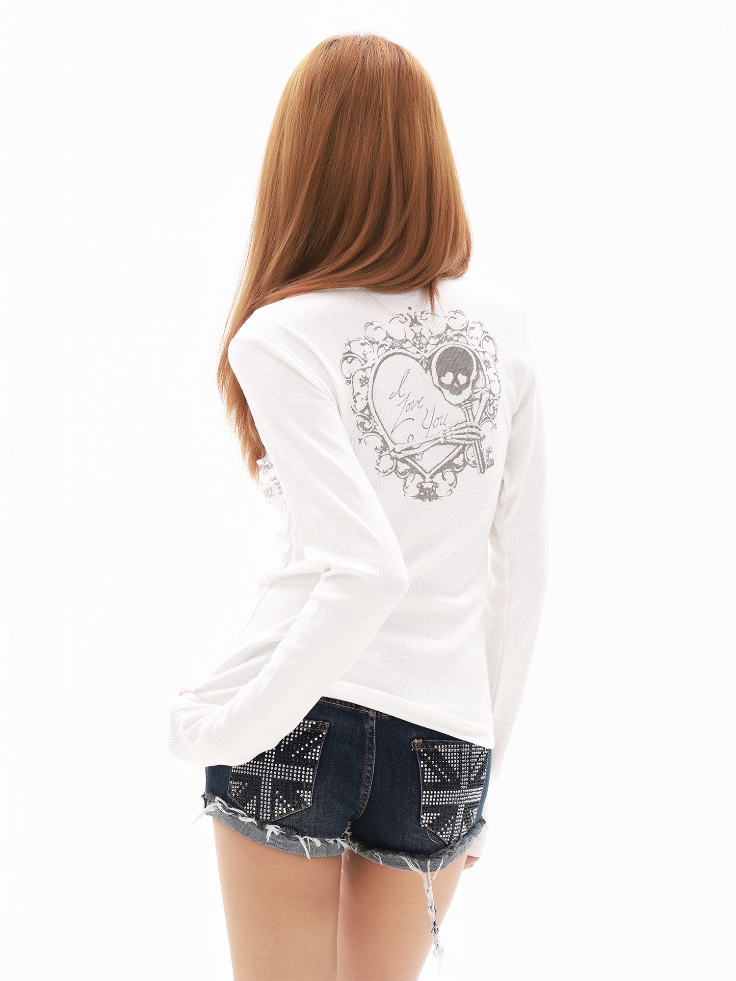 DETW onLine Heart Skull Print Metal Zip Collar Women&