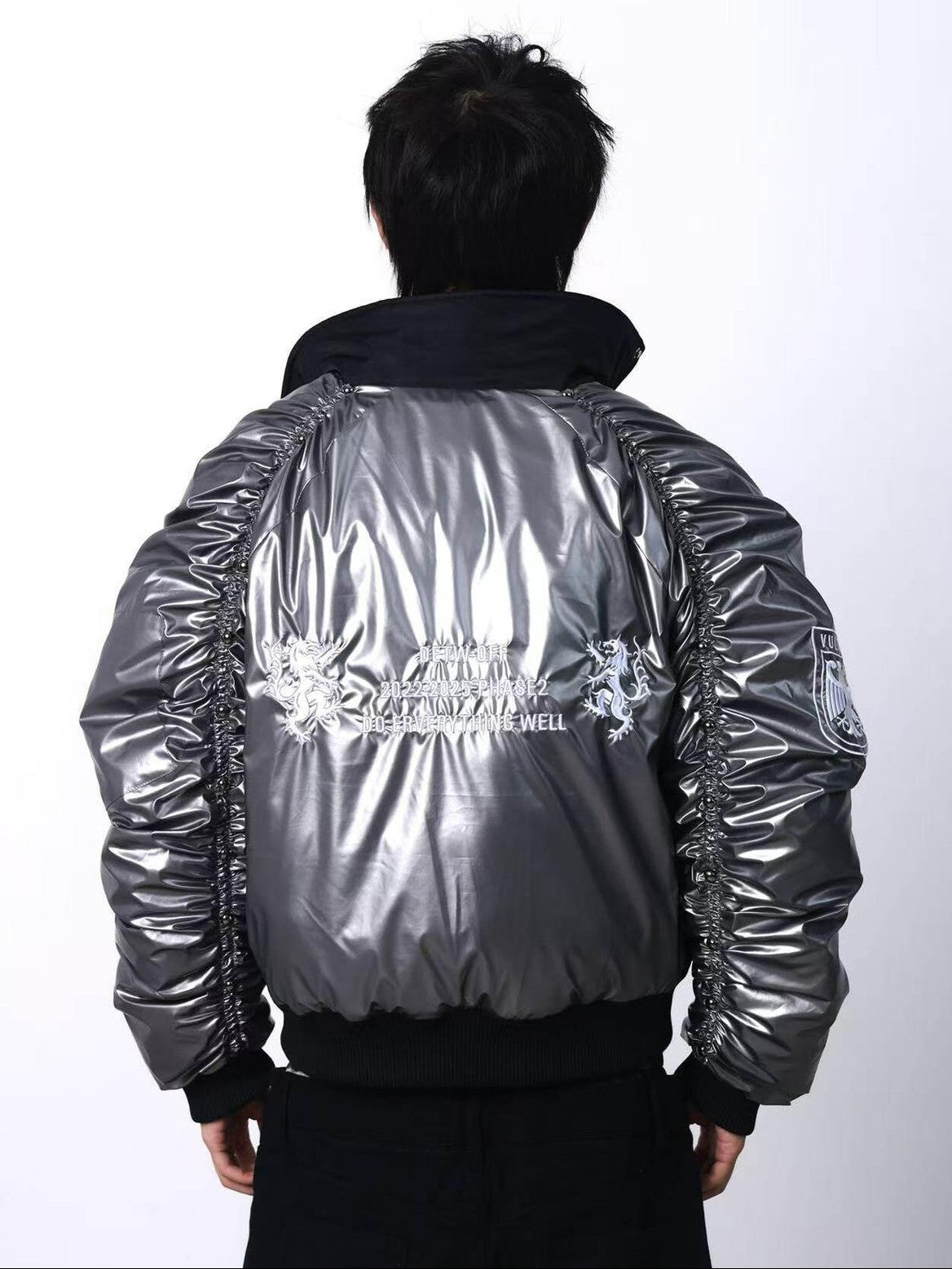 DETW onLine Metallic Pleated Rivet Embroidered Bomber Women&