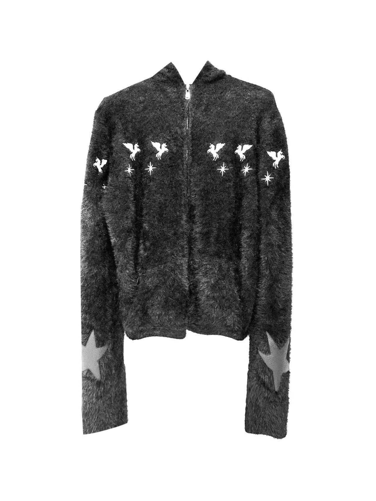 DETW_onLine_Pegasus_Star_Leather_Embroidered_Zipper_Hooded_Loose_Women&