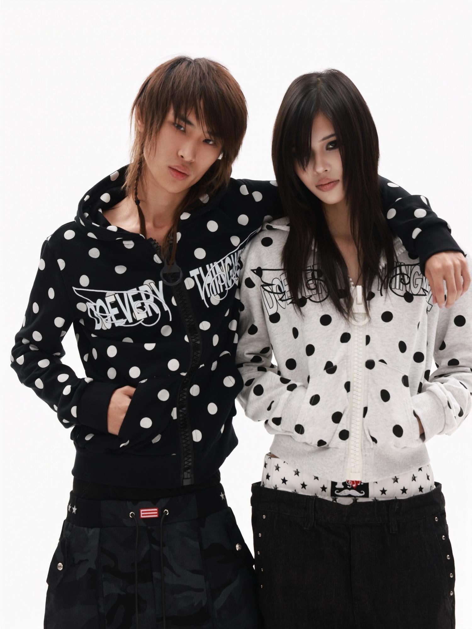 DETW onLine Polka Dot Embroidered Angel Slogan Zipper Women&