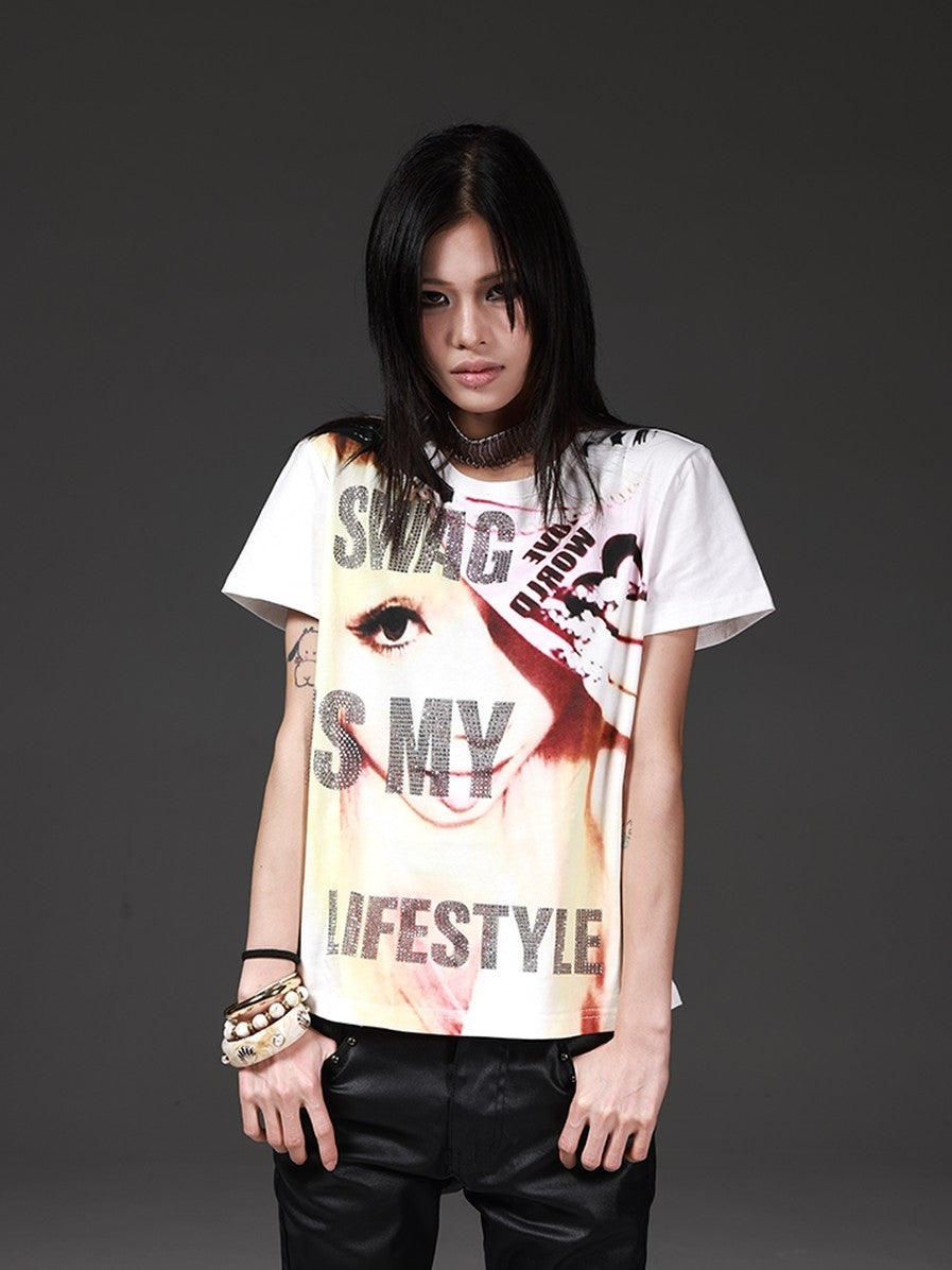 DETW onLine Portrait Rhinestone Digital Print Retro Women&