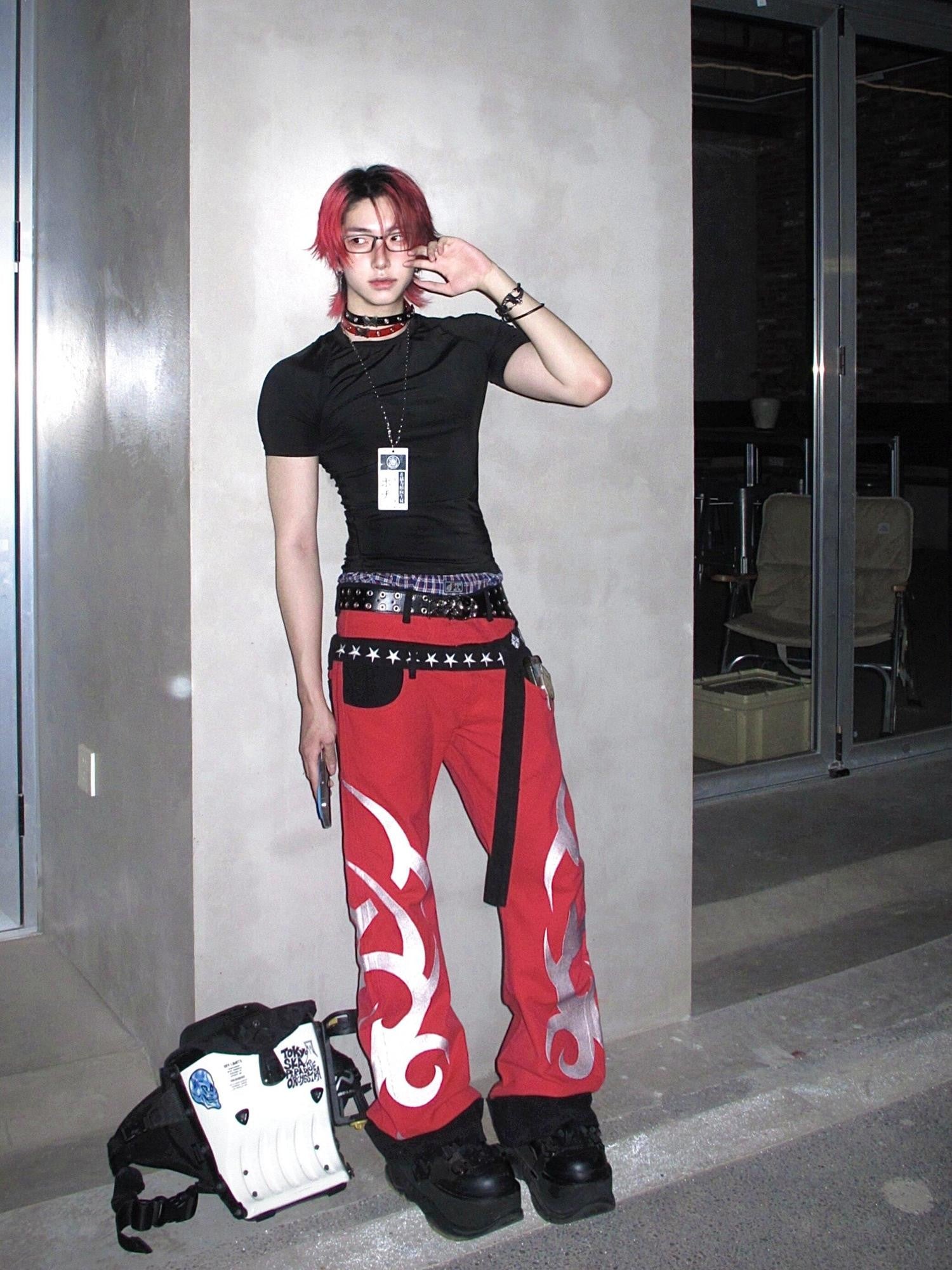 DETW onLine Red Totem Embroidered Ribbon Deconstructed Double Waist Women&