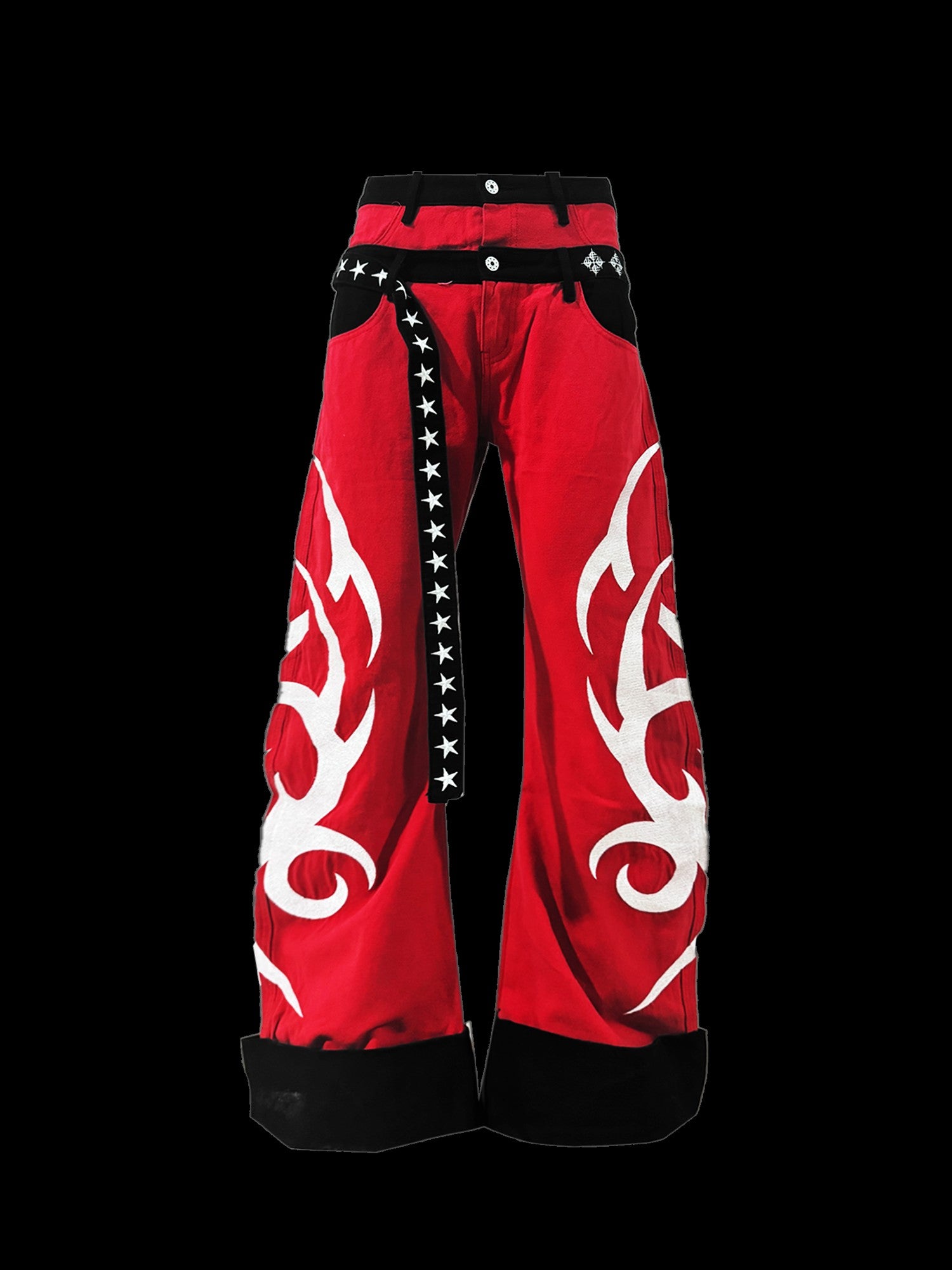 DETW onLine Red Totem Embroidered Ribbon Deconstructed Double Waist Women&