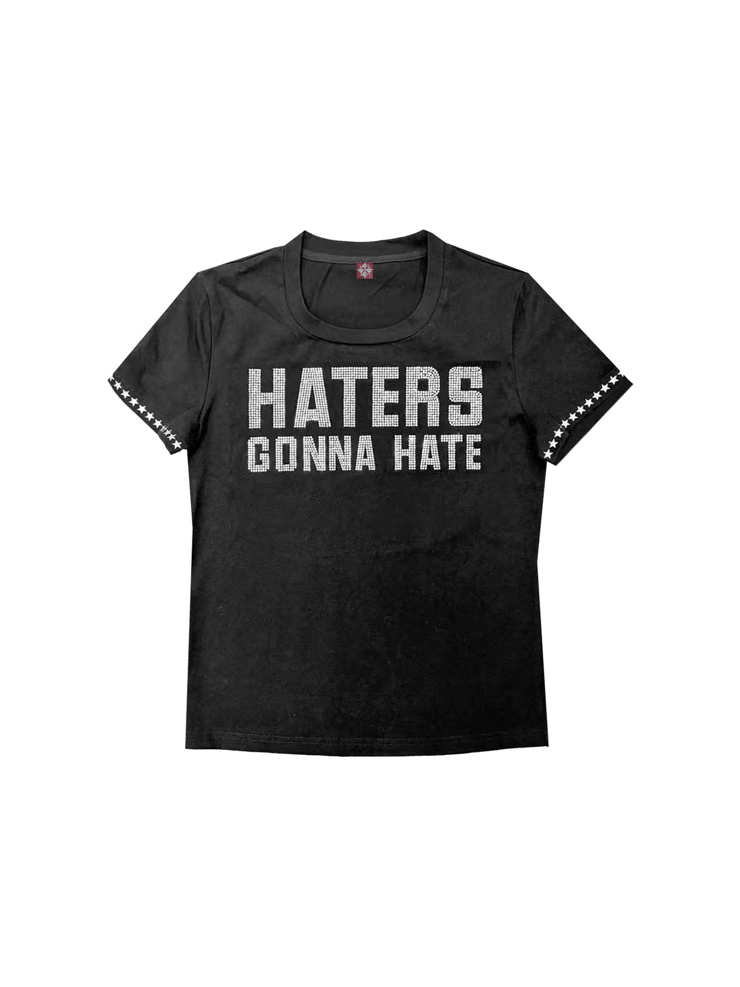 DETW onLine Rhinestone Slogan Star Print Square Neck Women&
