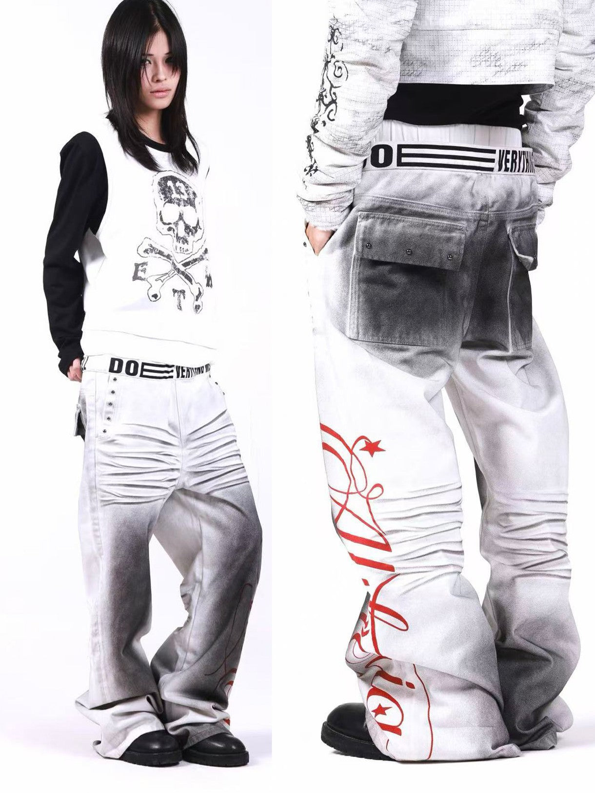 DETW onLine Ruins White Ink Washed Ombre Pleated Patchwork Women&