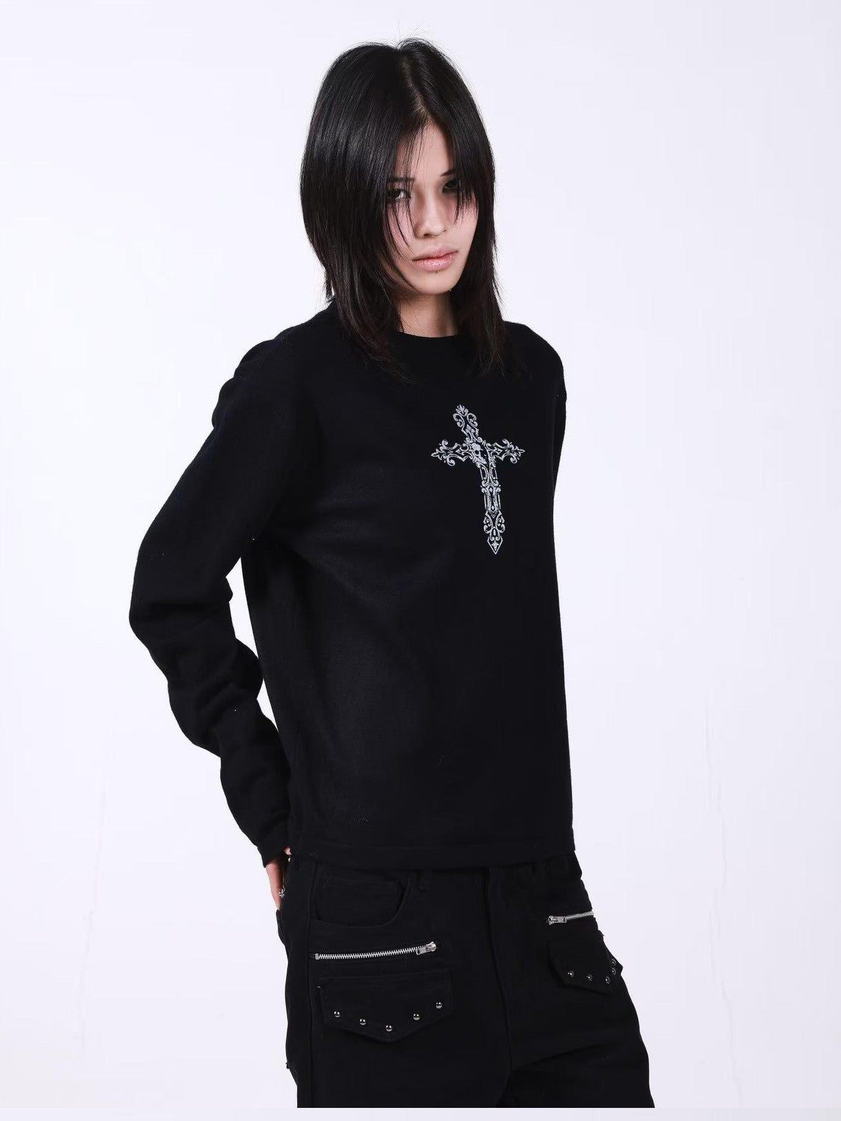 DETW onLine Skull Cross Slogan Print Slim Women&