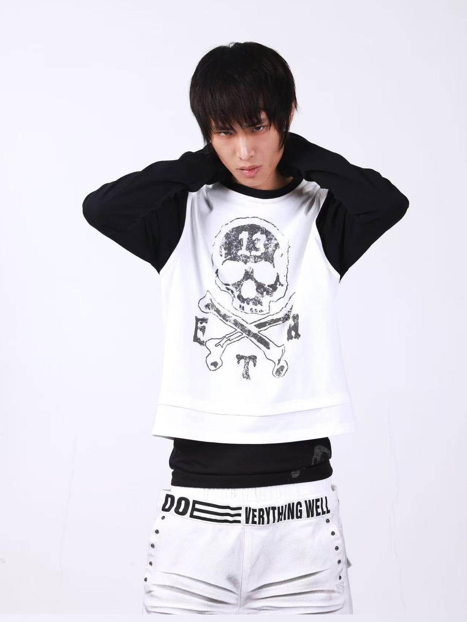 DETW onLine Skull Print Double Neck Contrast Women&