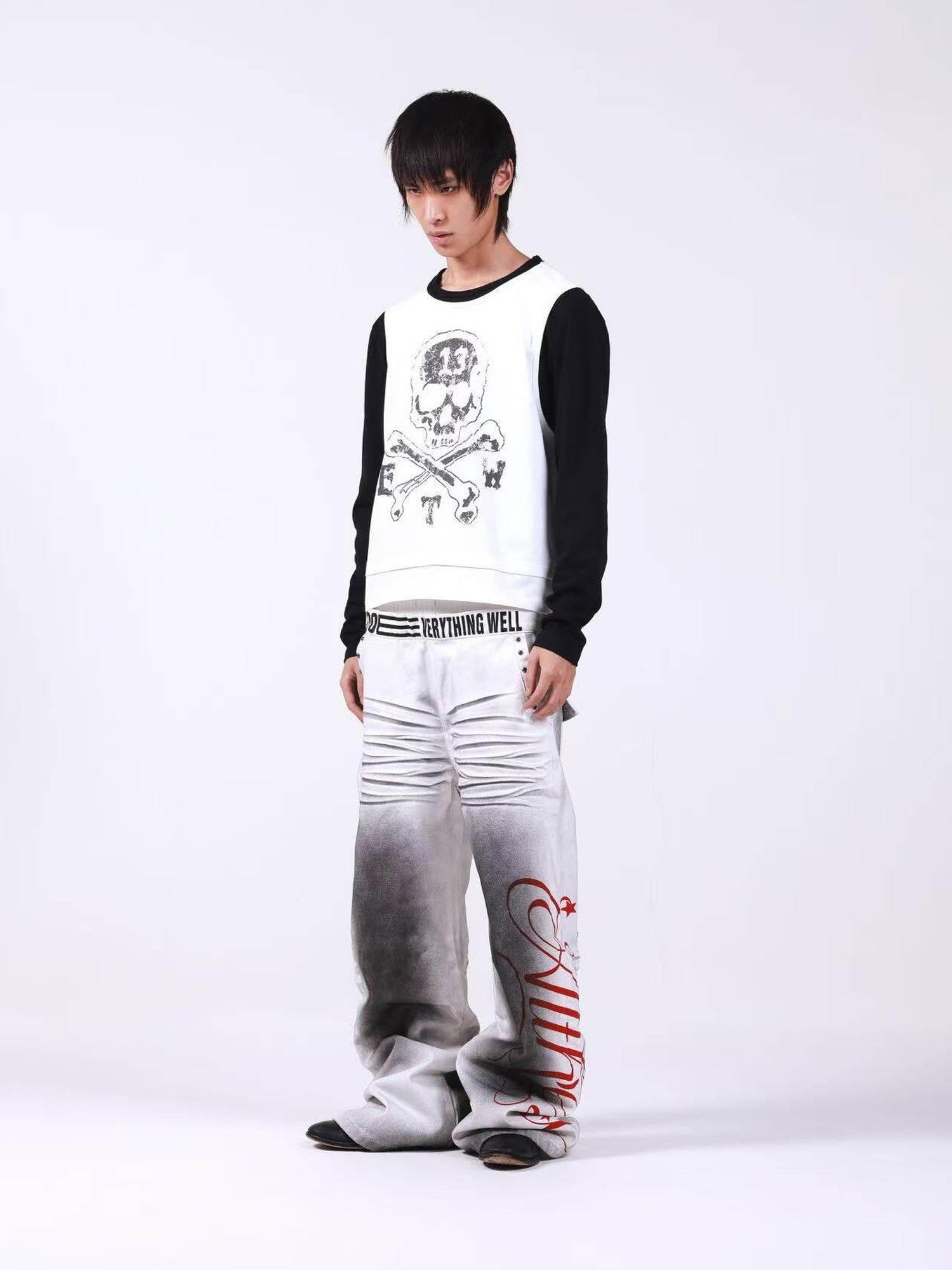 DETW onLine Skull Print Double Neck Contrast Women&