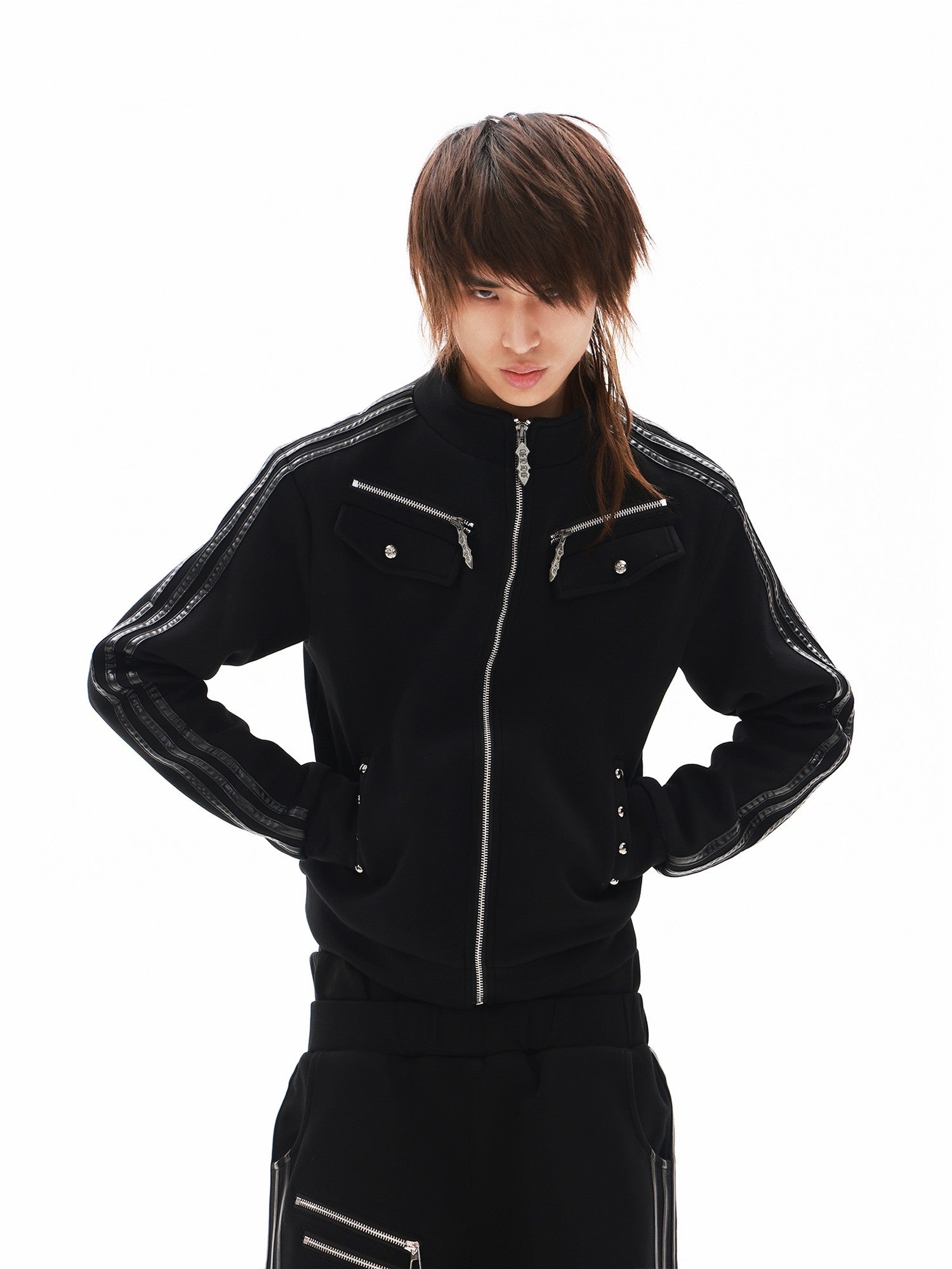 DETW onLine Skull Script Woven Tape Studded Stand Collar Women&