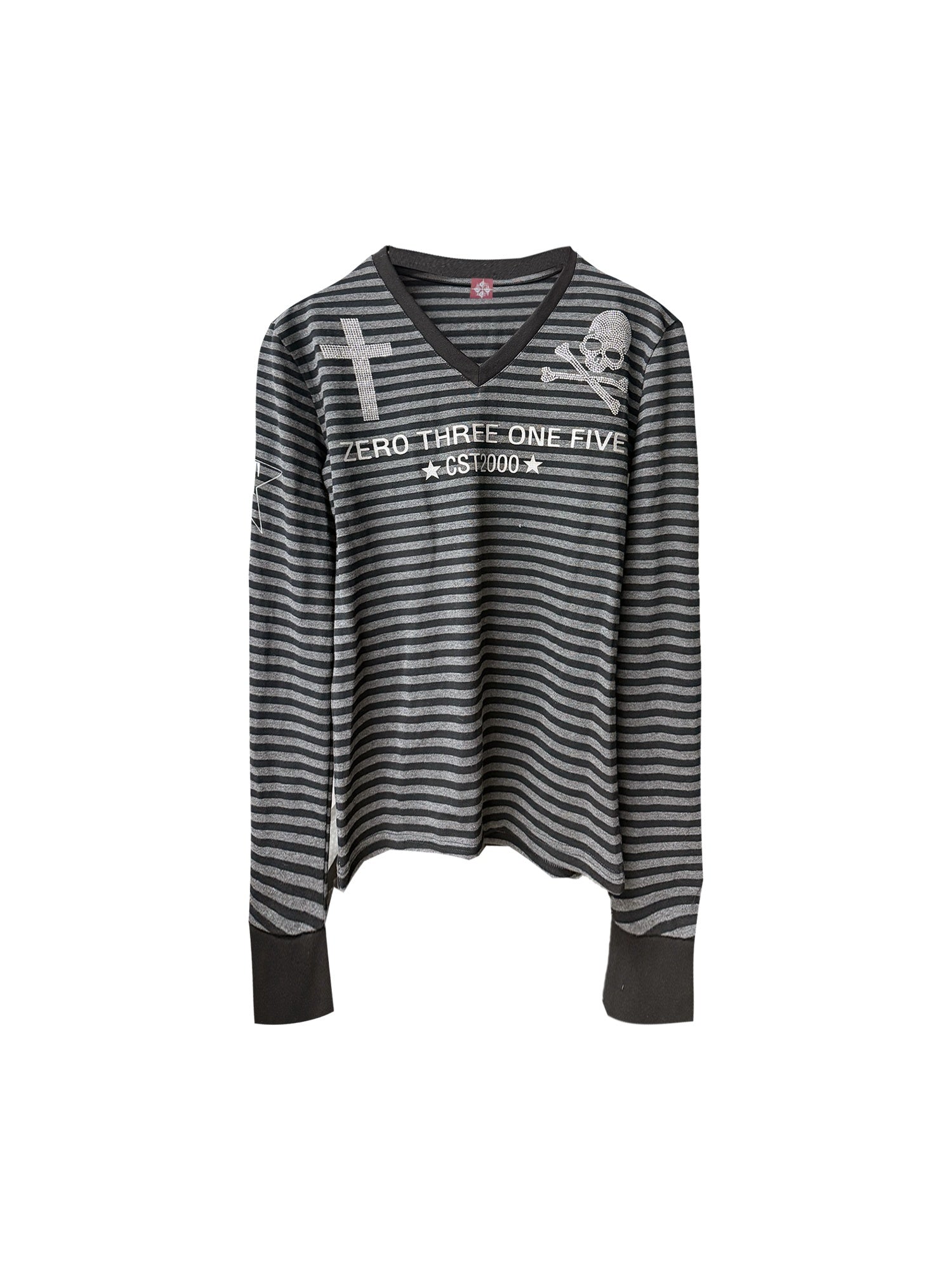 DETW_onLine_Skull_Striped_V-neck_Rhinestone_Street_Women&