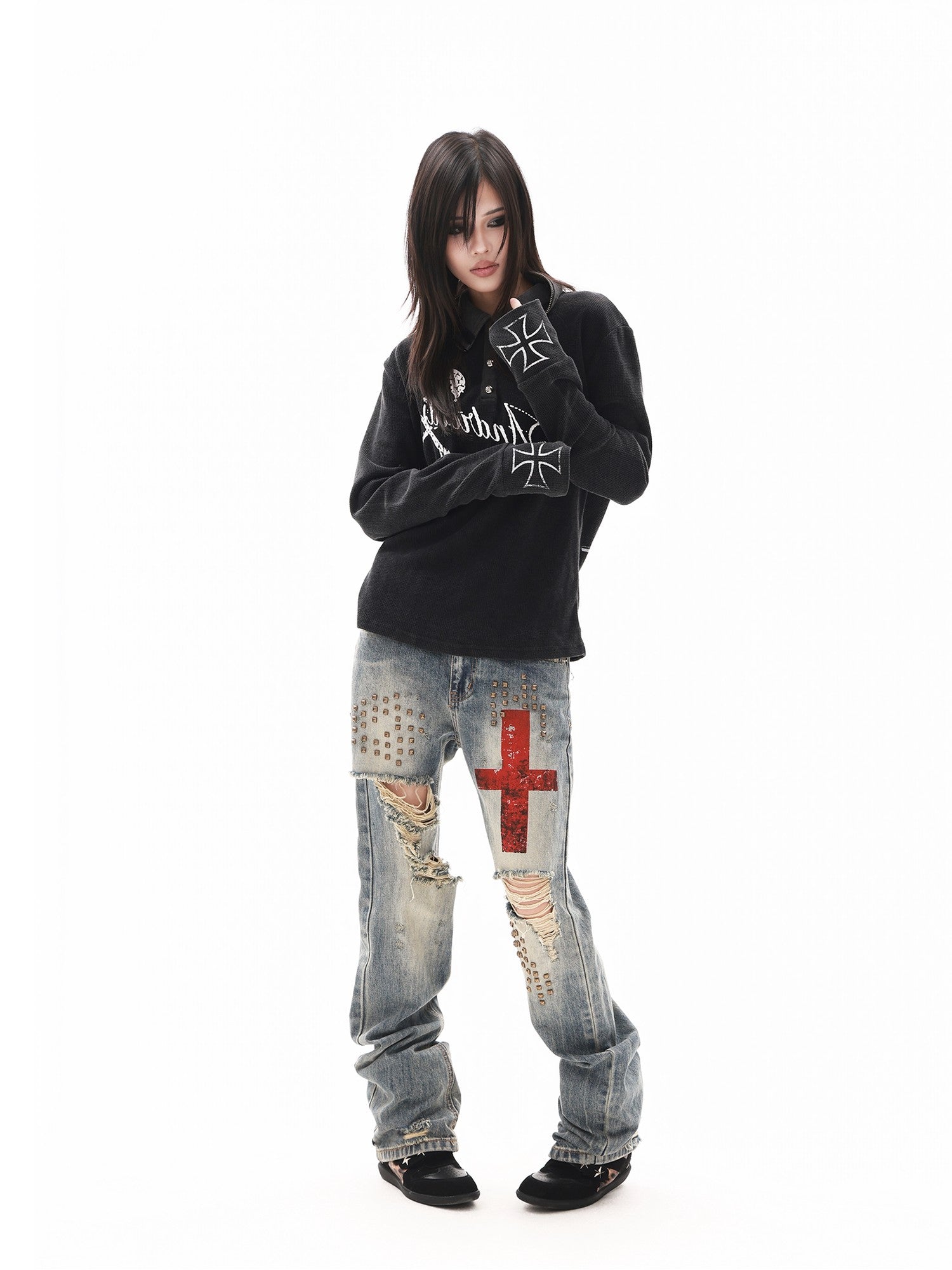 DETW onLine Skull Warhorse Embroidered Waffle Polo Women&