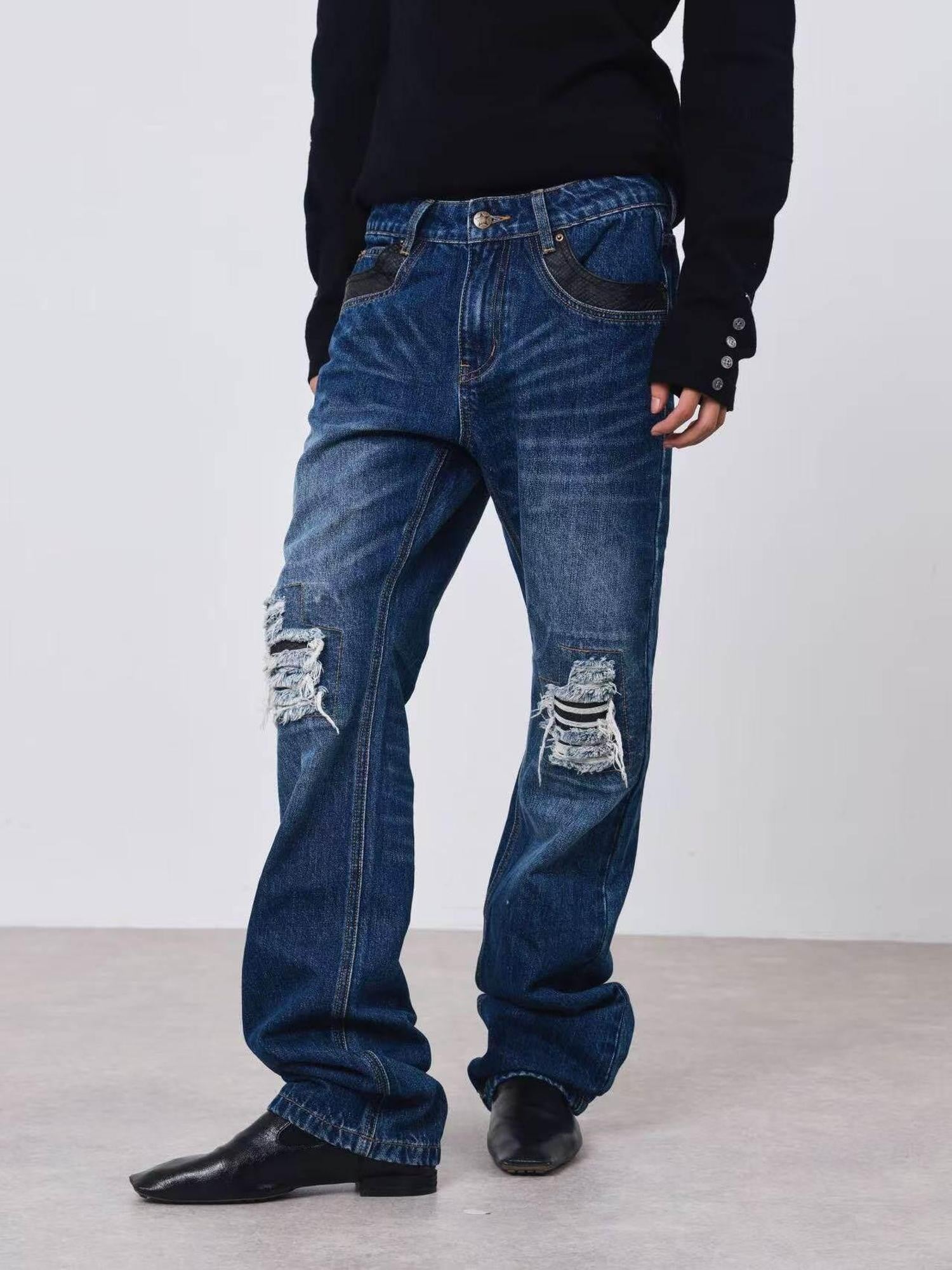 DETW onLine Snake Print Colorblock Ripped Distressed Women&