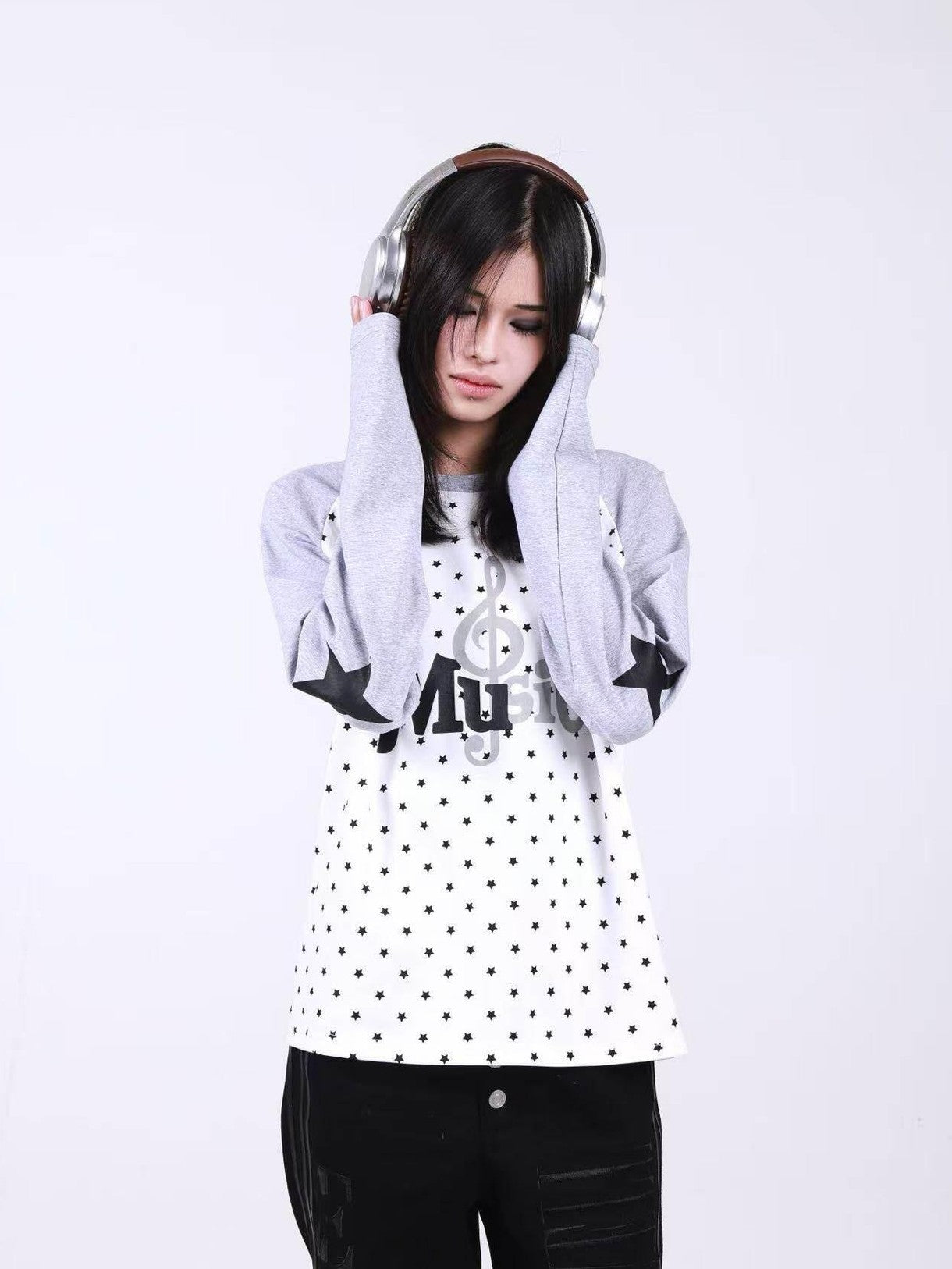 DETW onLine Star Music Contrast Print Raglan Slim Women&