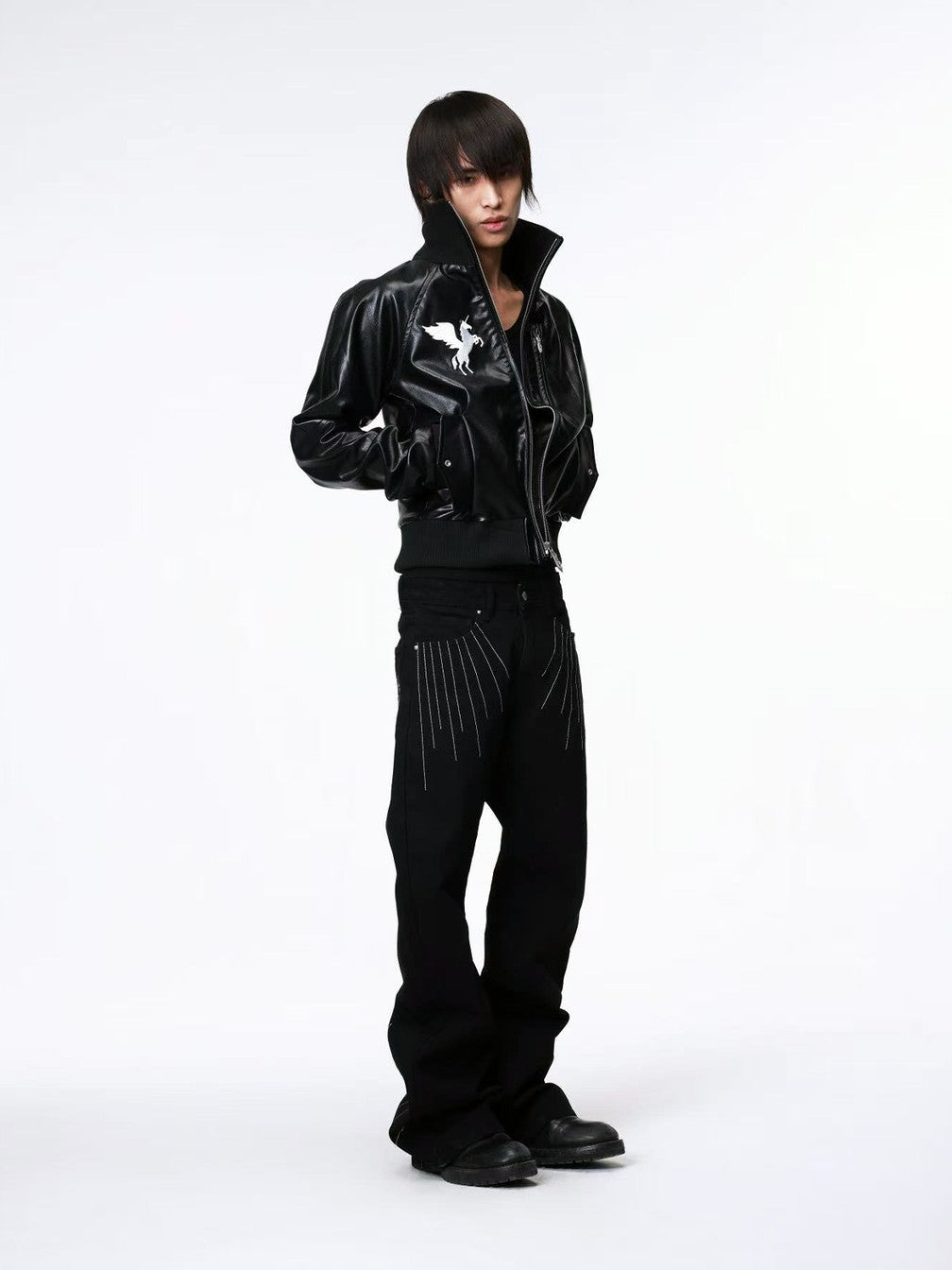 DETW onLine Starry Pegasus Embroidered Ribbed Shoulder Dark Women&
