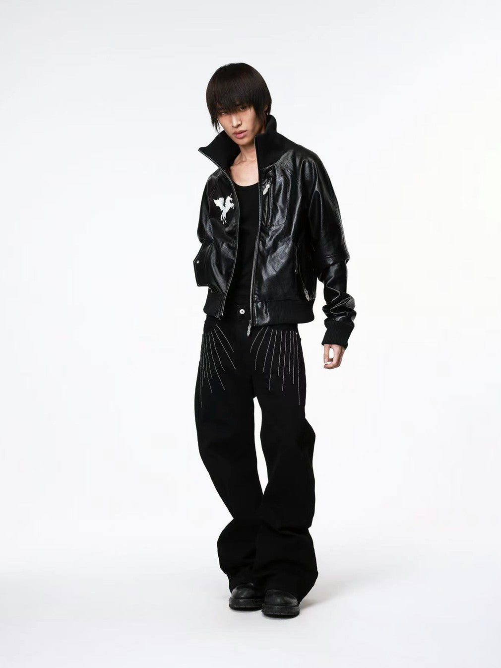 DETW onLine Starry Pegasus Embroidered Ribbed Shoulder Dark Women&