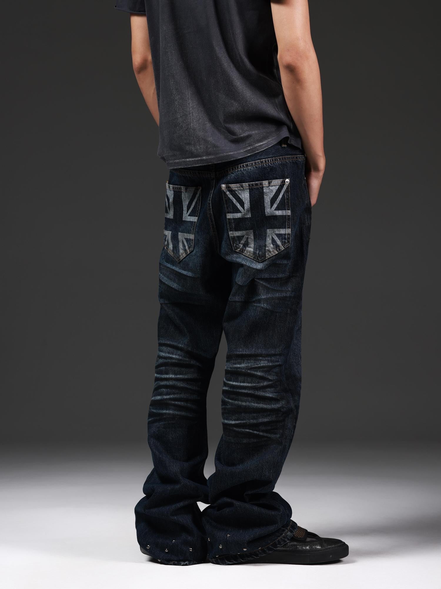 DETW onLine Union Jack Beaded Washed Distressed Pleated Women&