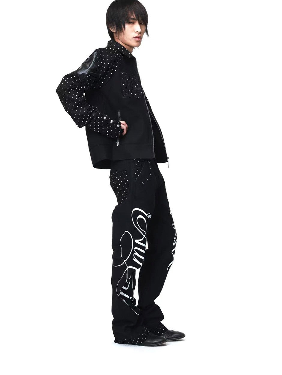 DETW onLine Vintage Polka Dot Spliced 3d Applique Lapel Zip Women&