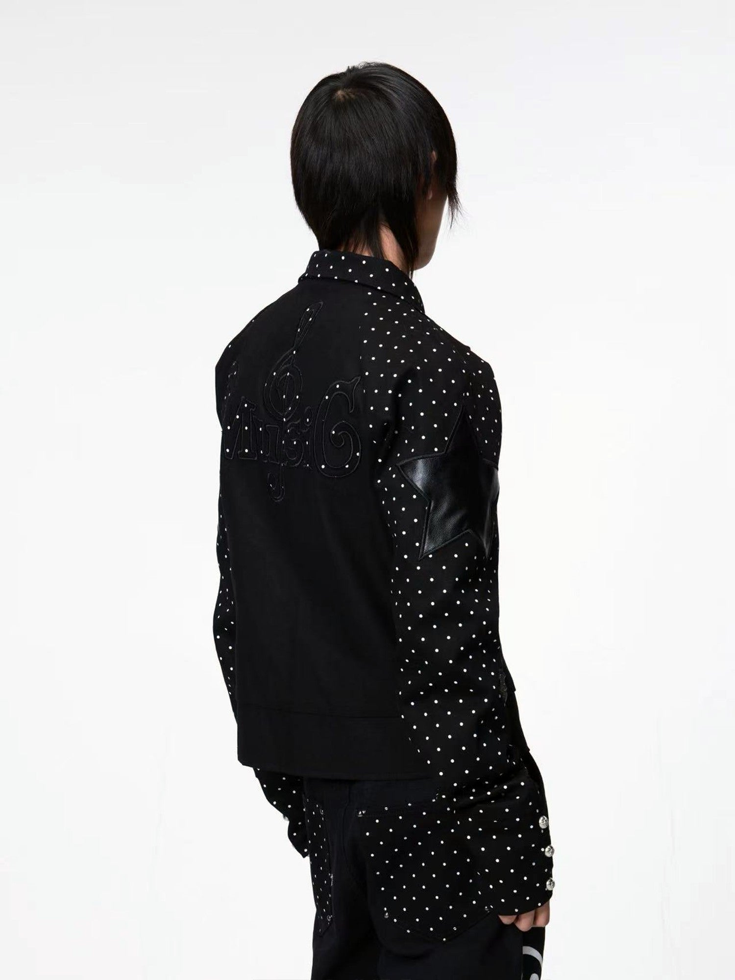 DETW onLine Vintage Polka Dot Spliced 3d Applique Lapel Zip Women&