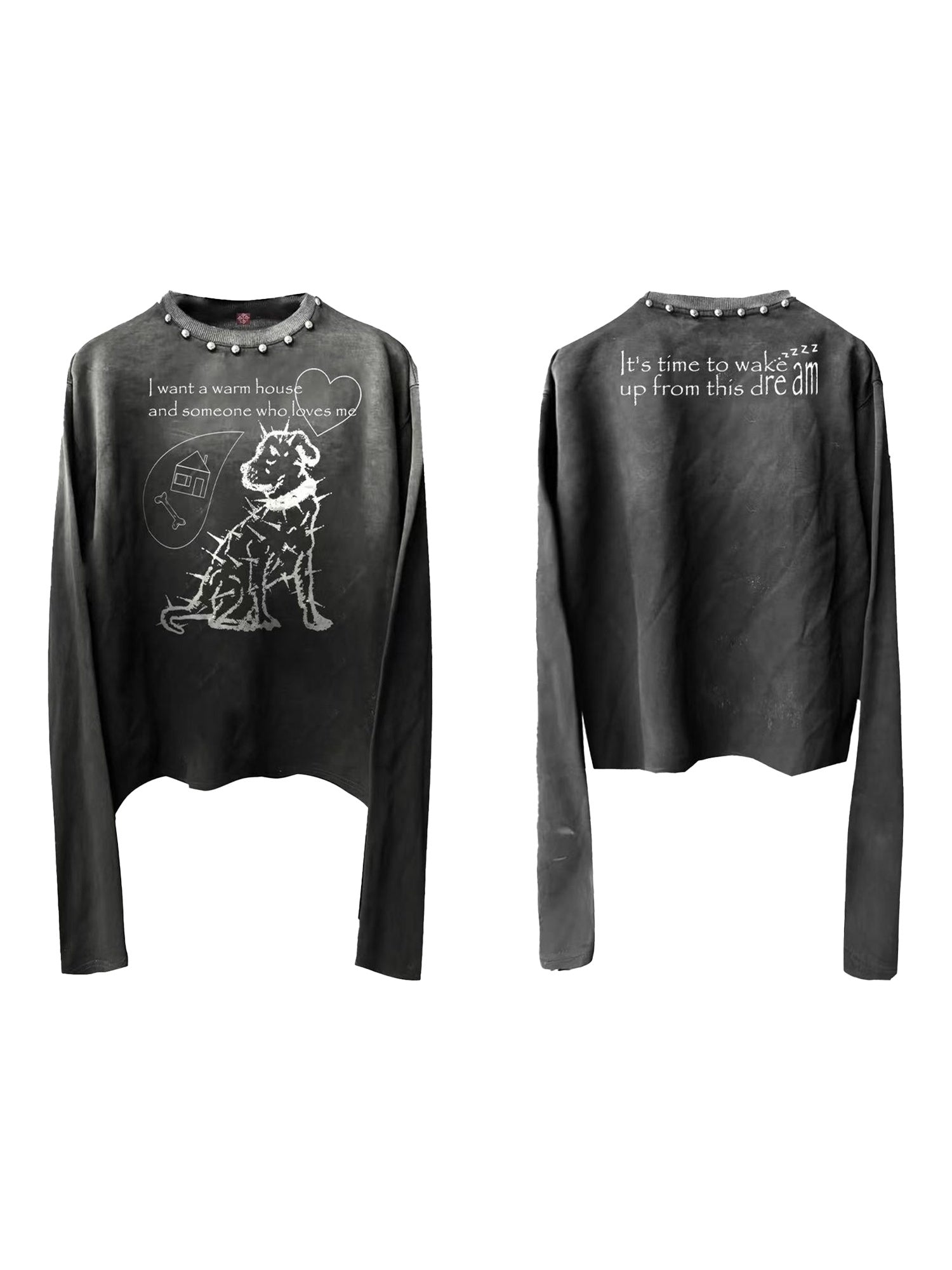 DETW_onLine_Washed_Black_Studded_Slogan_Print_Women&