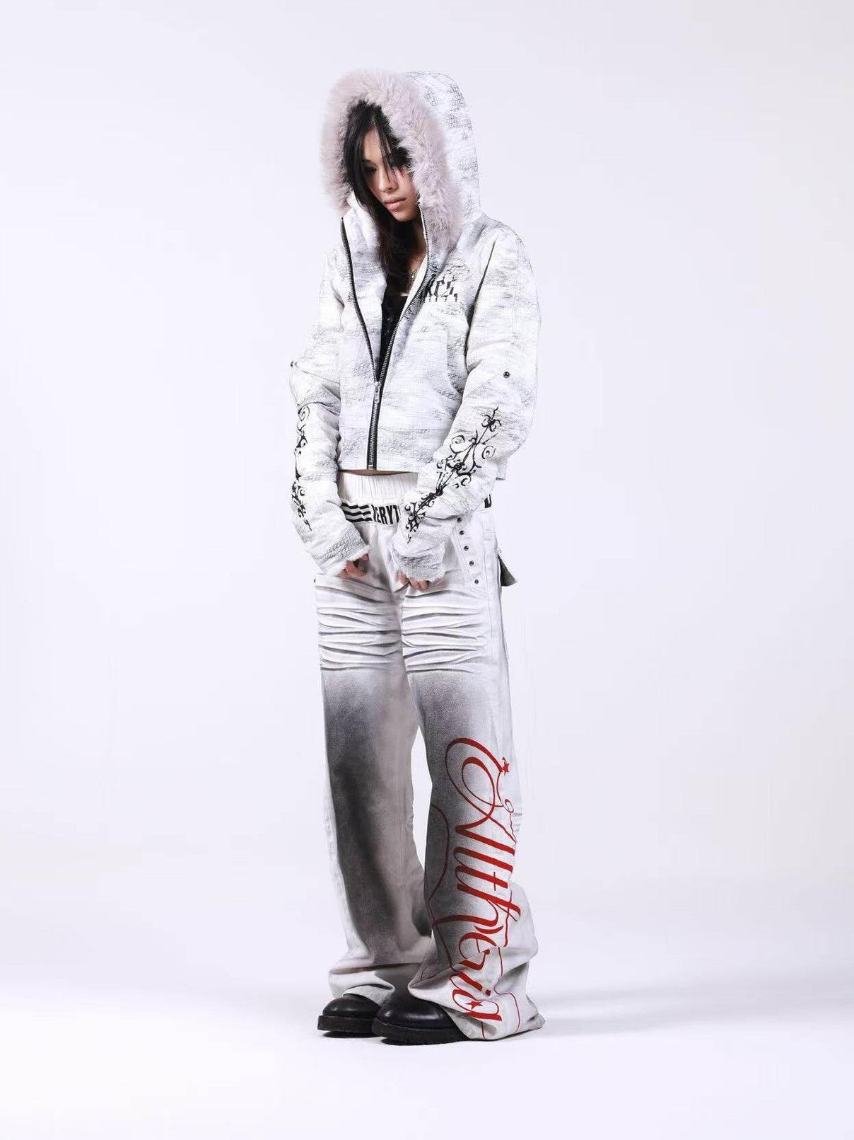DETW onLine Washed Distressed Fur Trim Knight Eagle Women&