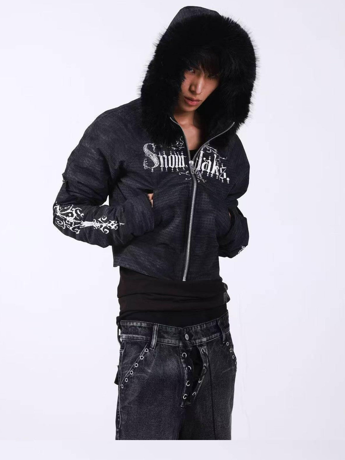 DETW onLine Washed Distressed Fur Trim Knight Eagle Women&
