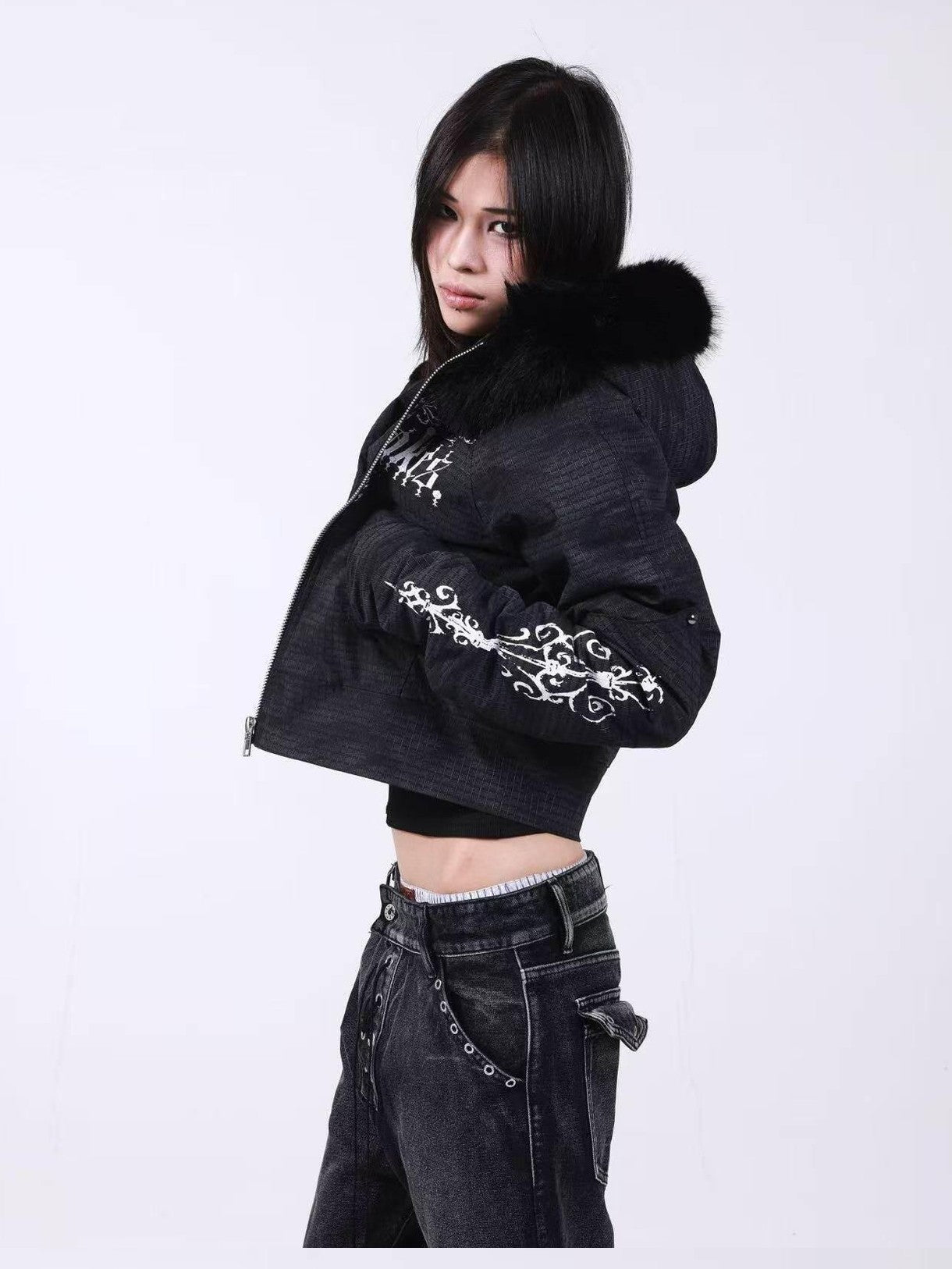 DETW onLine Washed Distressed Fur Trim Knight Eagle Women&