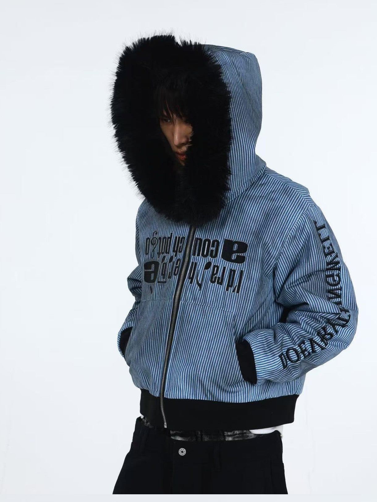 DETW onLine Washed Distressed Striped Embroidered Hooded Women&