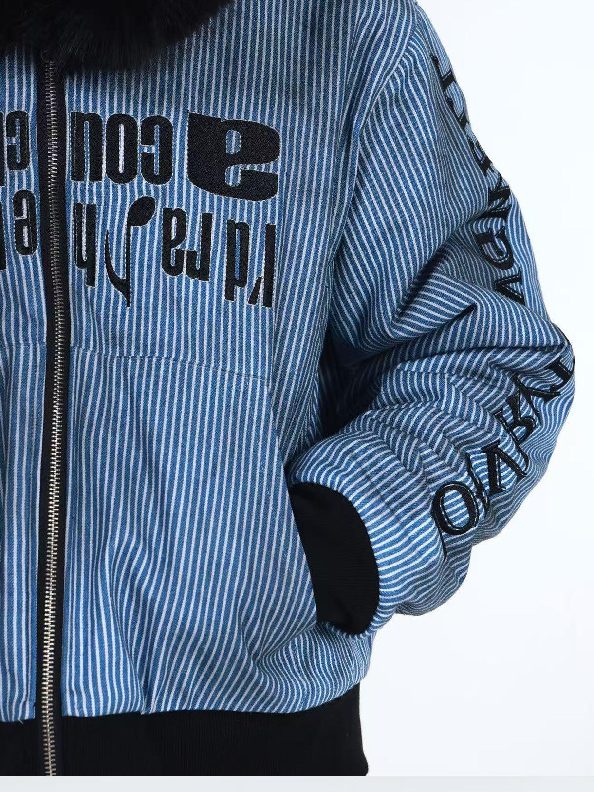 DETW onLine Washed Distressed Striped Embroidered Hooded Women&