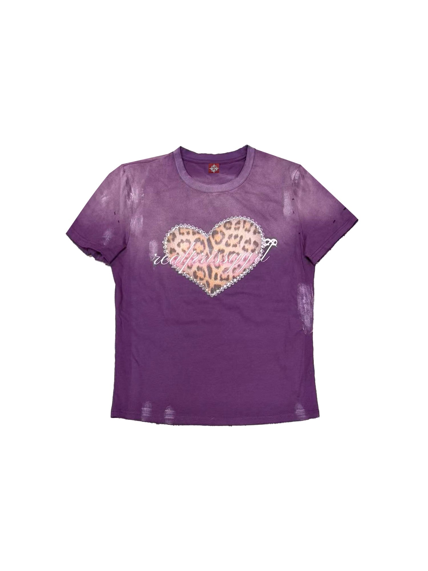 DETW onLine Washed Purple Leopard Heart Print Distressed Women&