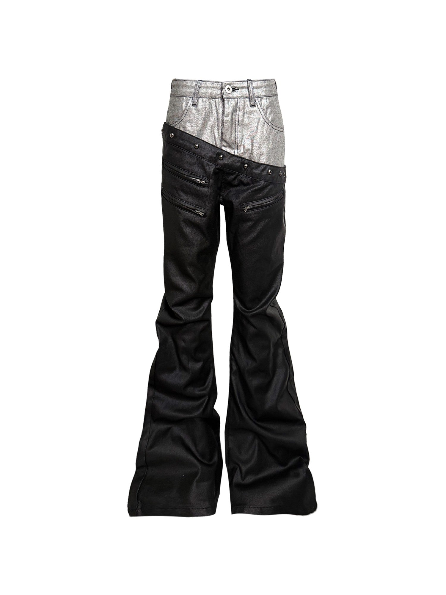 DETW onLine Waxed Black Silver Slogan Embroidered Asymmetric Waist Women&