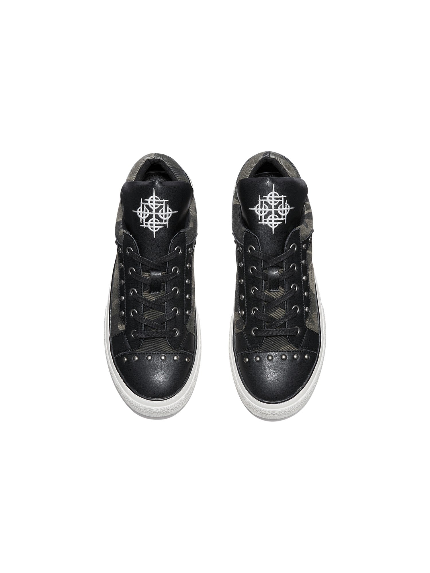 DETW online Camouflage Leather Patch Metal Rivets Hidden Platform Women&