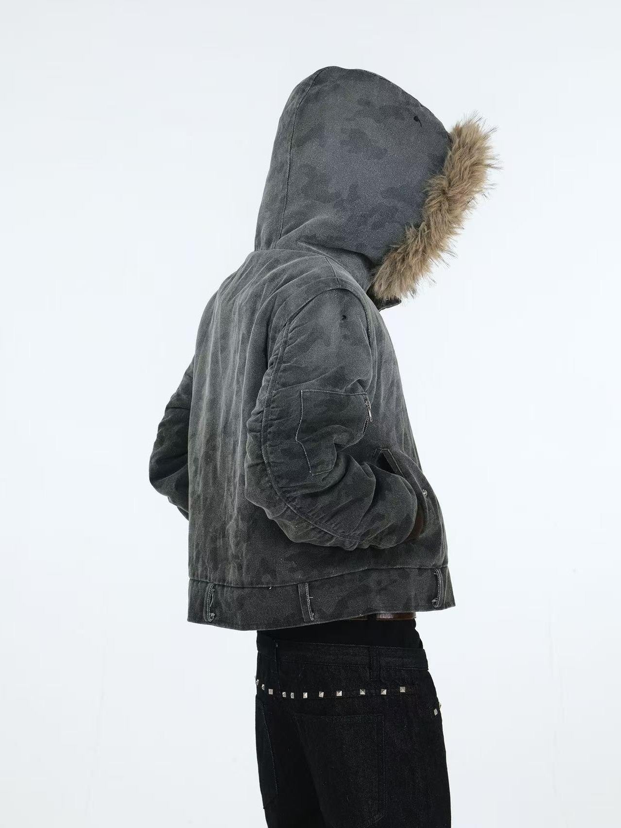 DETW online Distressed Camouflage Embroidered Badge Hooded Women&