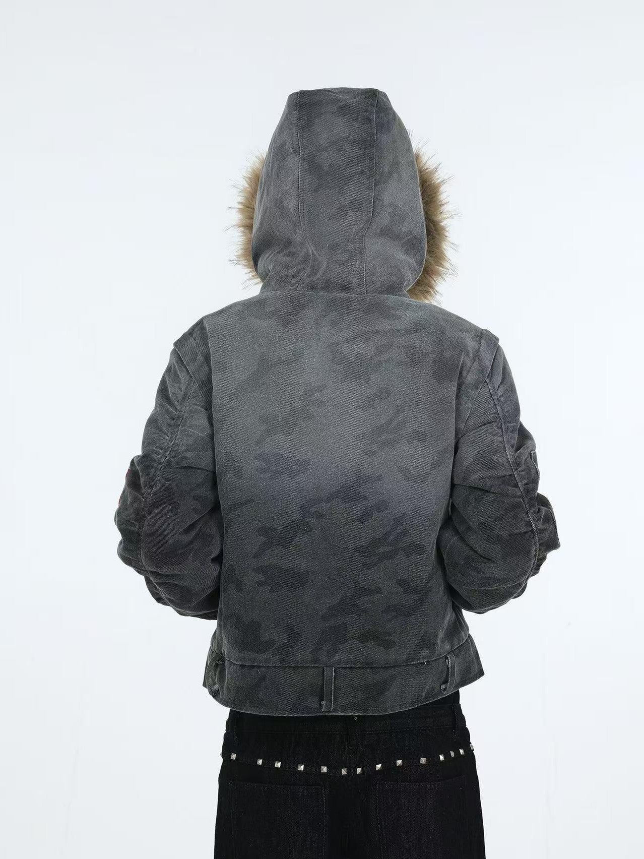 DETW online Distressed Camouflage Embroidered Badge Hooded Women&