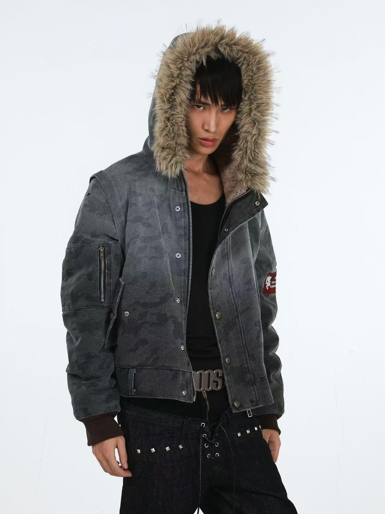 DETW online Distressed Camouflage Embroidered Badge Hooded Women&