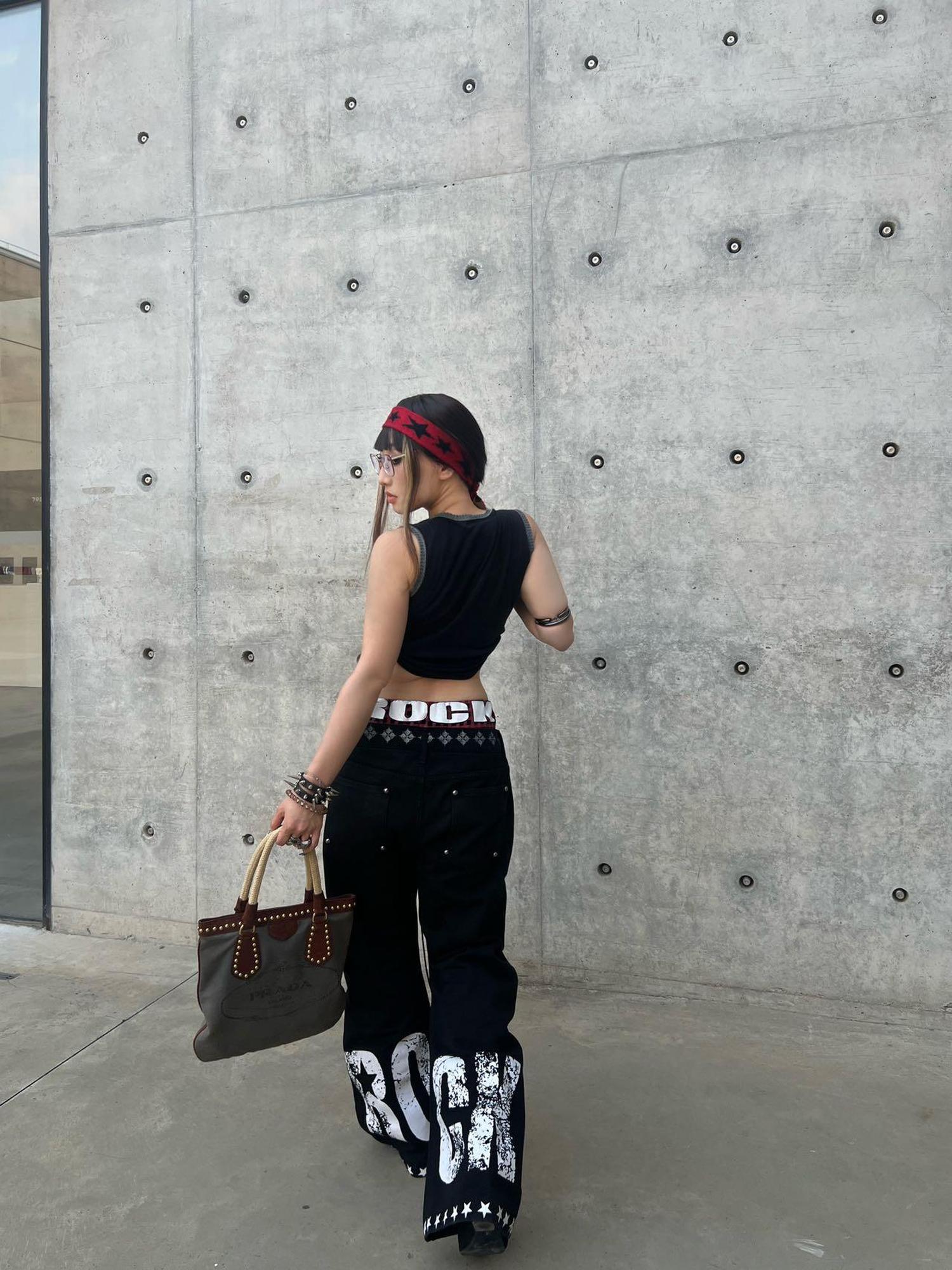 DETW online Double Waist Drawstring Stacked Jeans