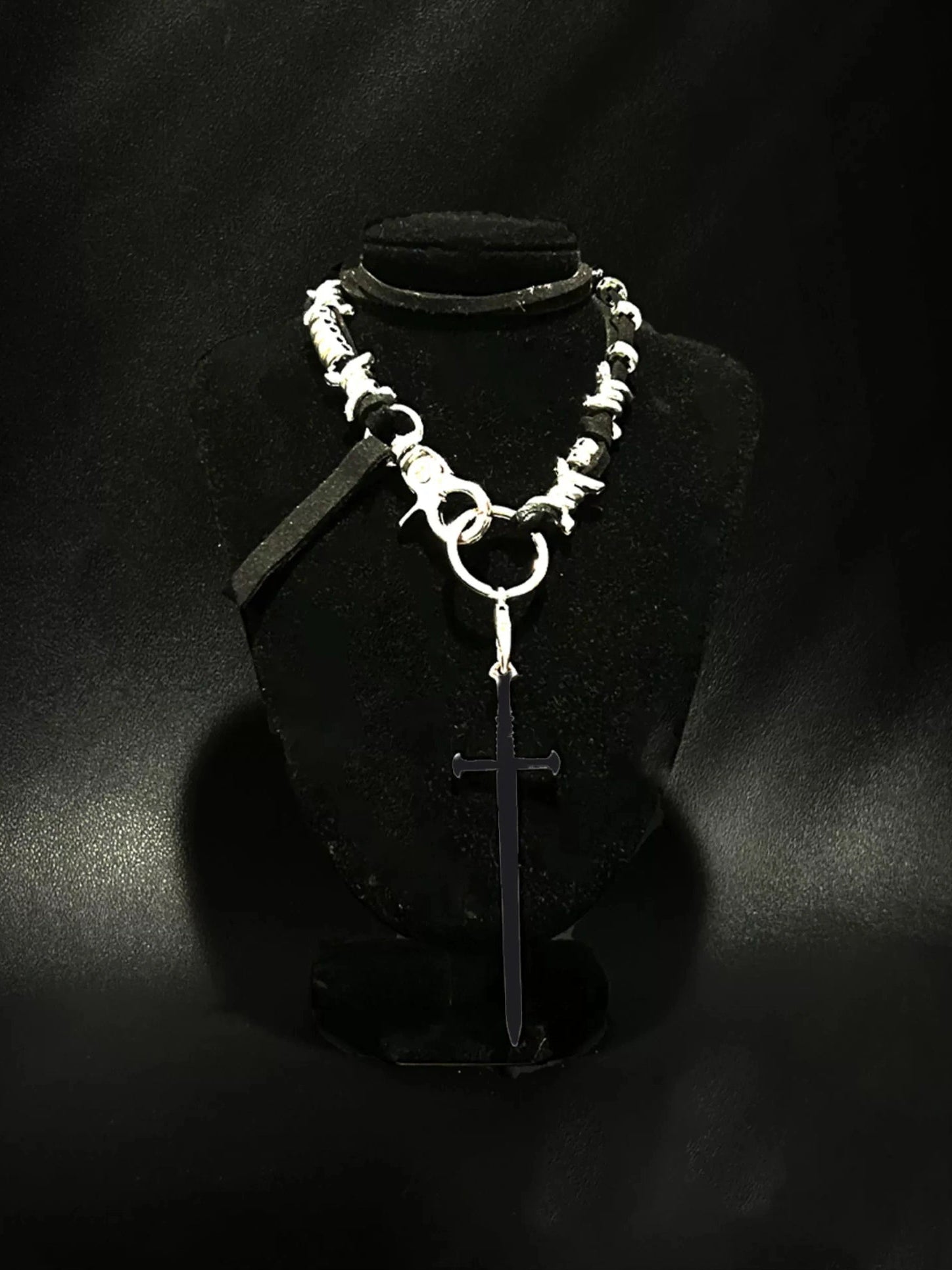 DETW online Handcrafted Long Sword Titanium Steel Pendant With Leather Cord