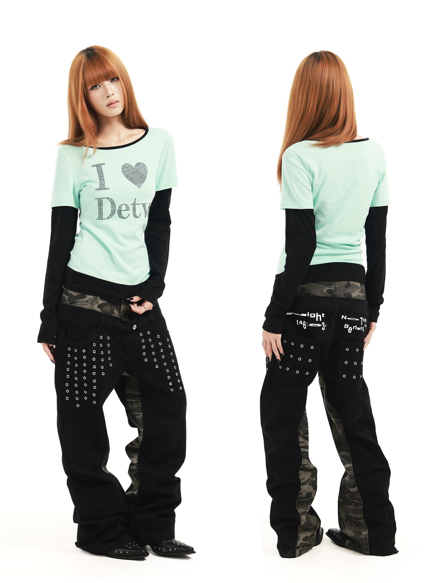 DETW online Mint Rhinestone Splice U Neck Slim Women&