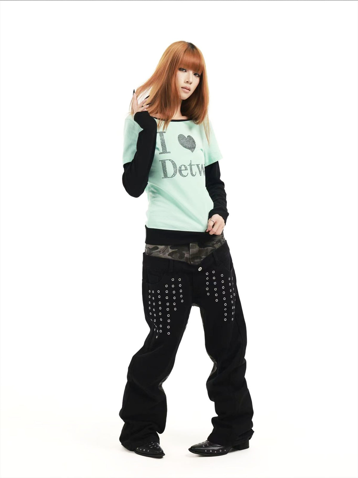 DETW online Mint Rhinestone Splice U Neck Slim Women&