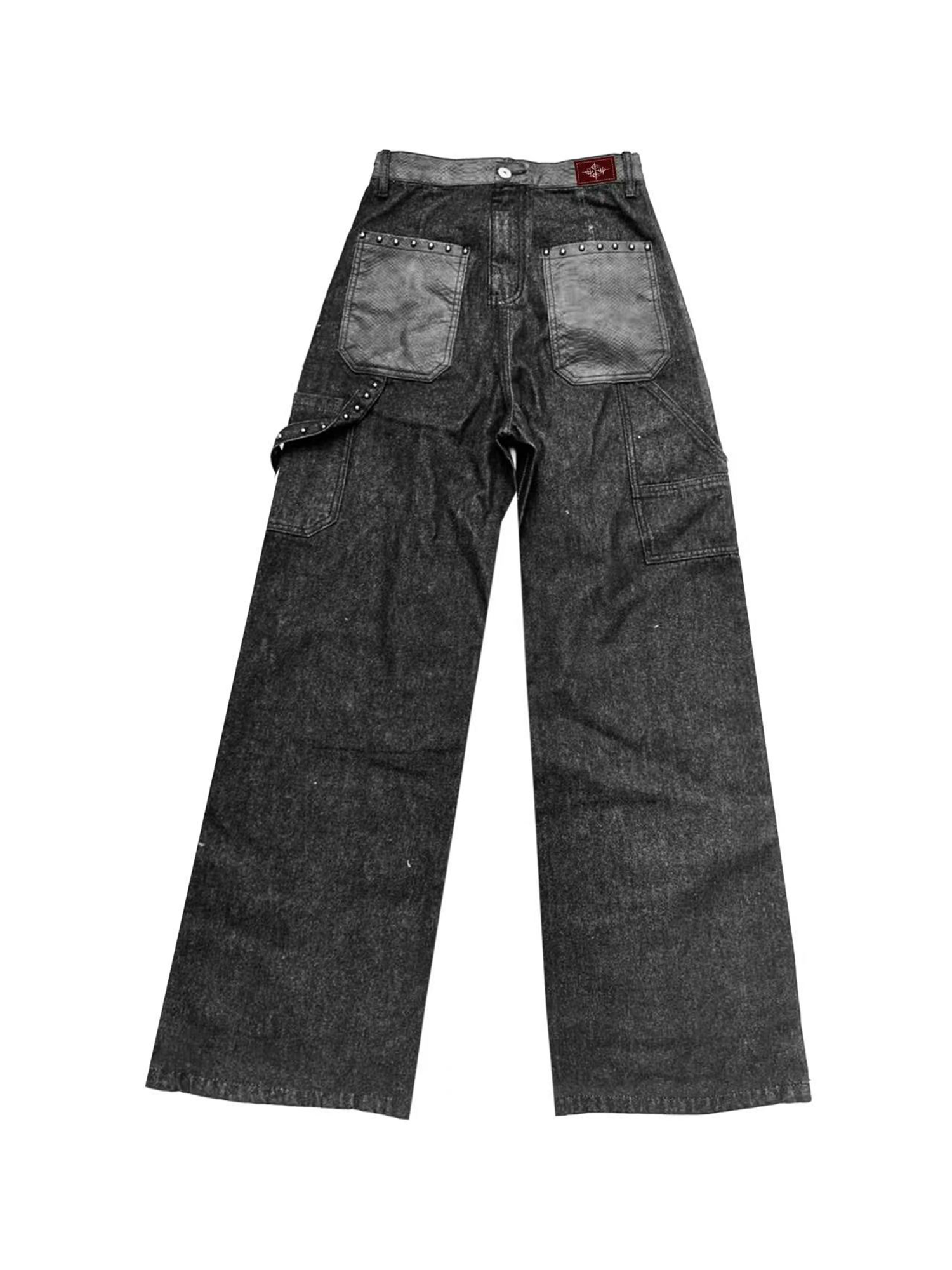 DETW online Snake Print Patchwork Utility Baggy Denim Trousers