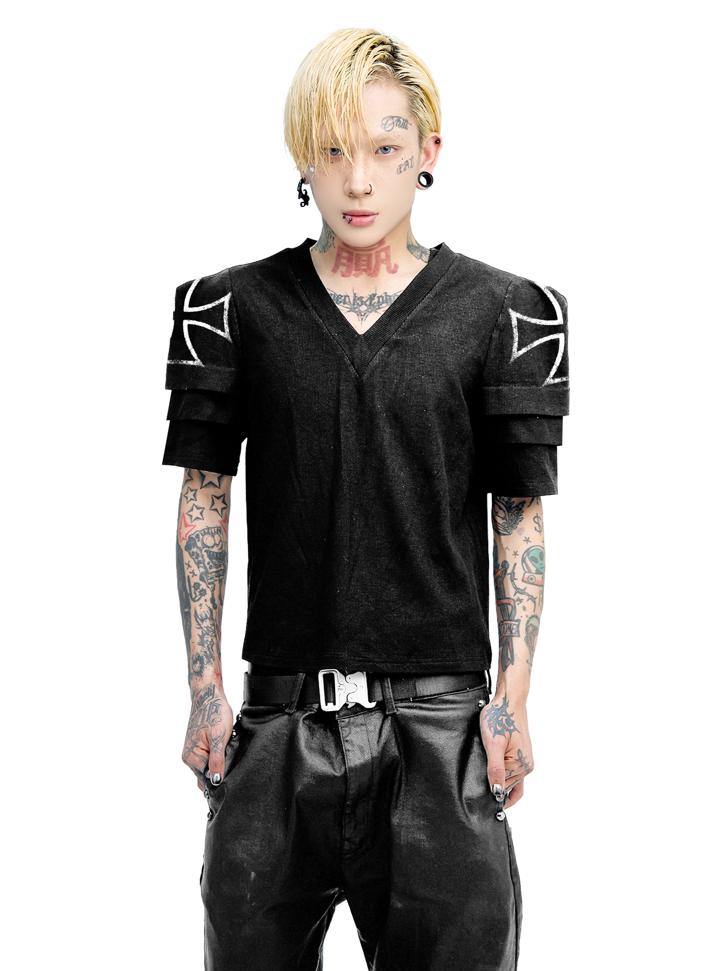 DETW online V-neck Structured Armor Sleeve Tee