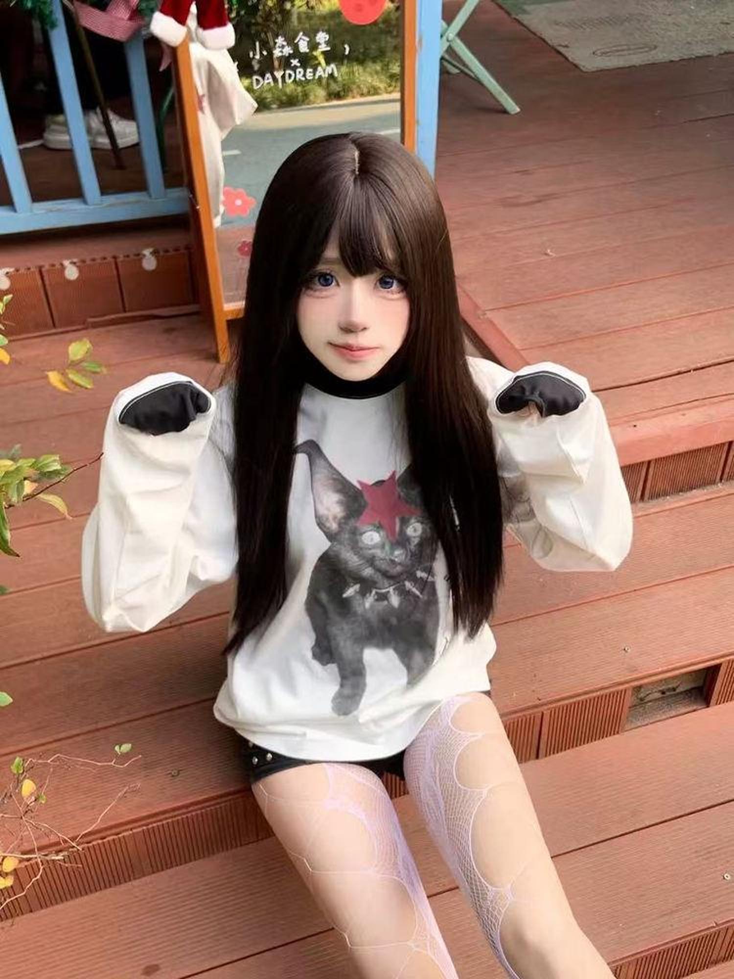 DETW online Vintage Punk Contrast Stitch Long Sleeve Tee