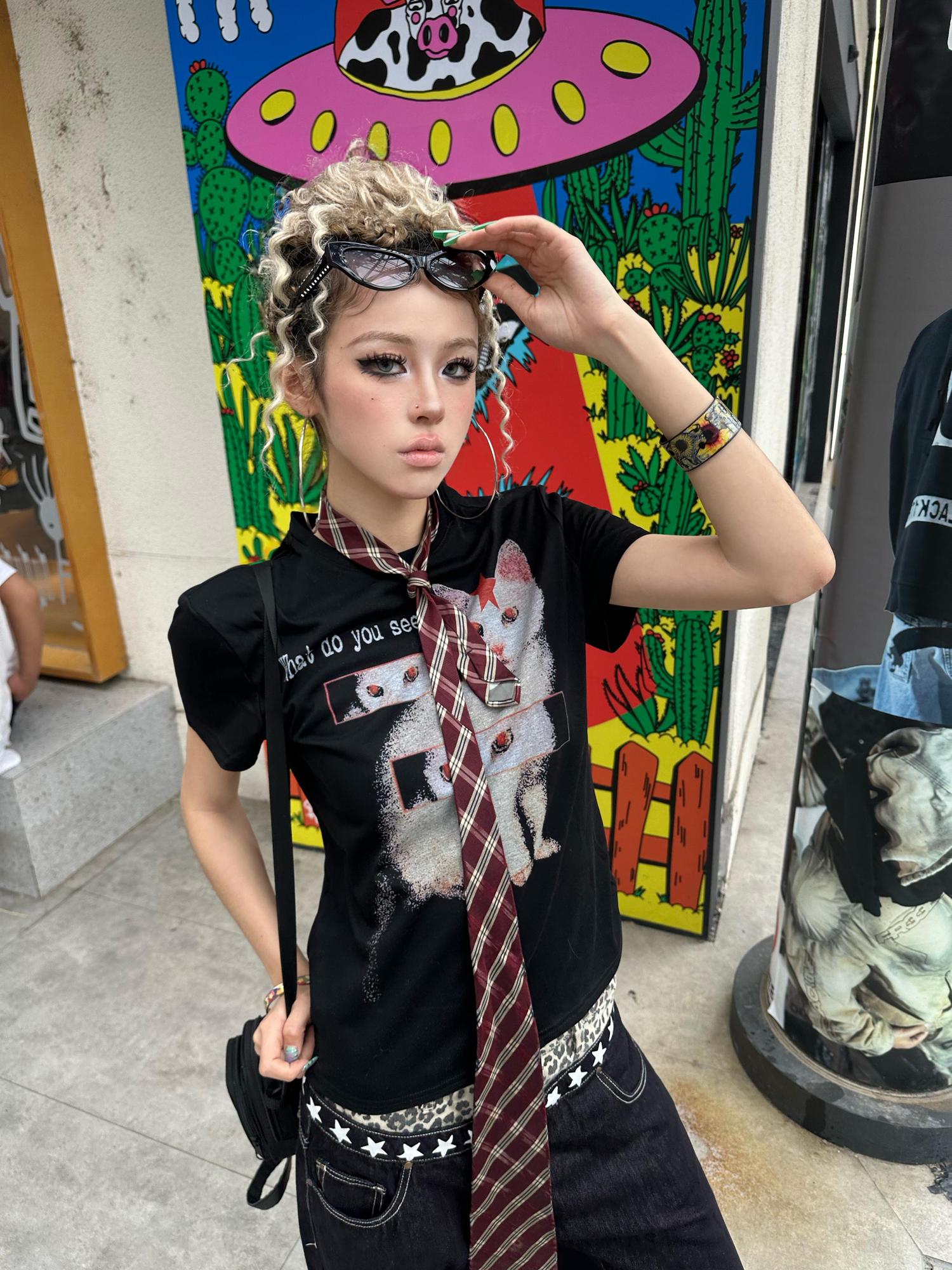 DETW online Vintage Slim Fit Cat Print Tees