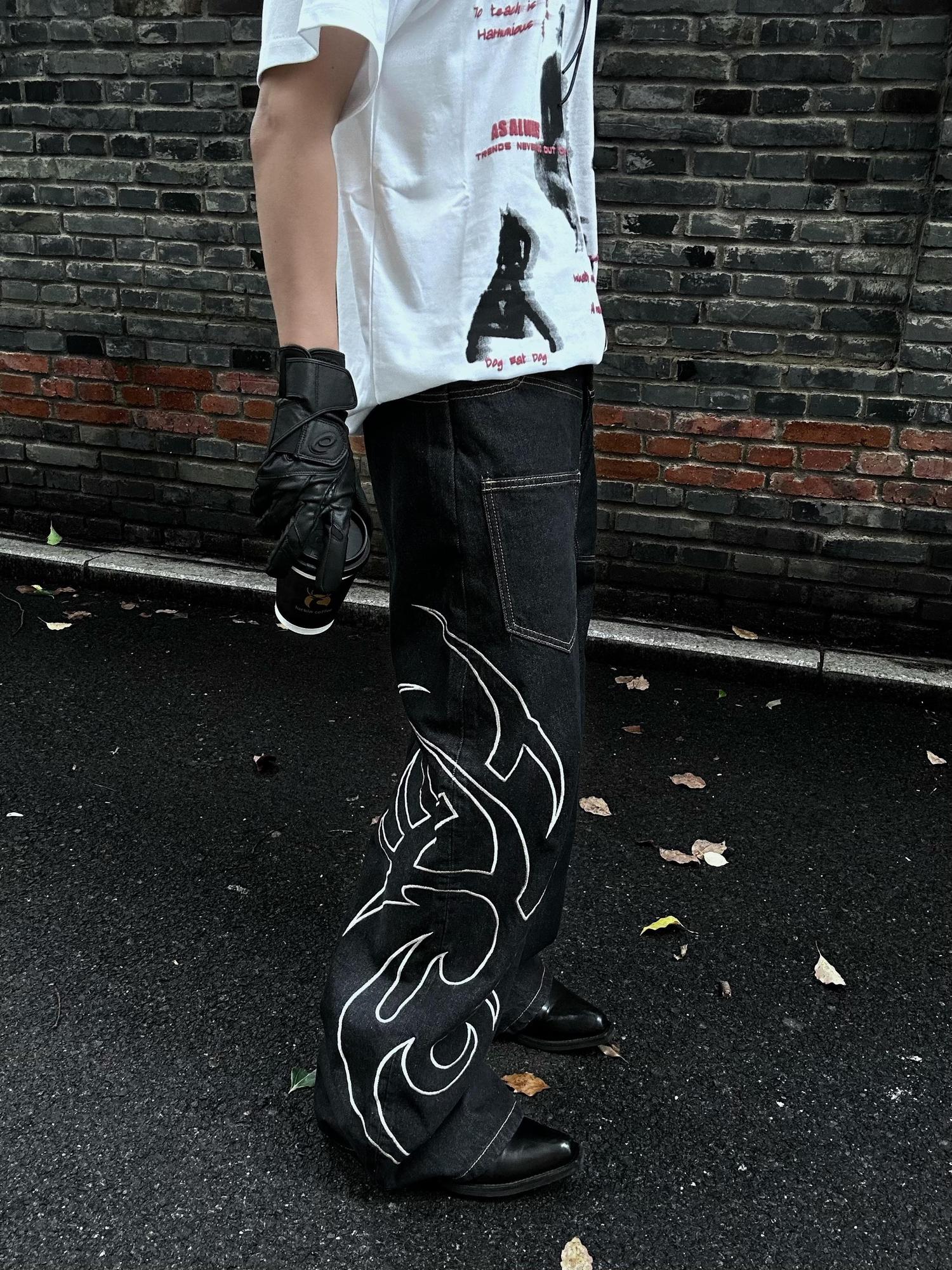 DETW online Vintage Snake Embroidered Wide Leg Jeans